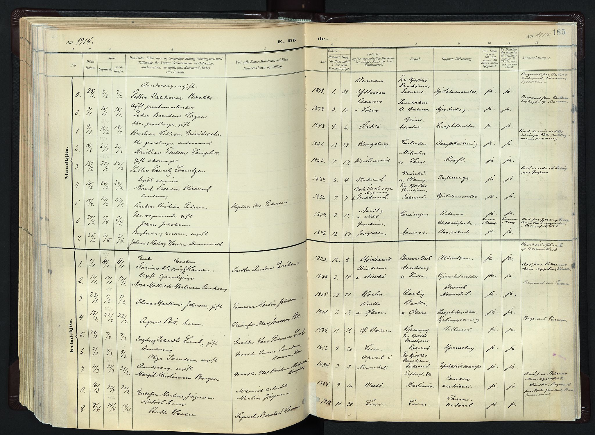 Vestre Bærum prestekontor Kirkebøker, SAO/A-10209a/F/Fa/L0001: Parish register (official) no. 1, 1896-1923, p. 185