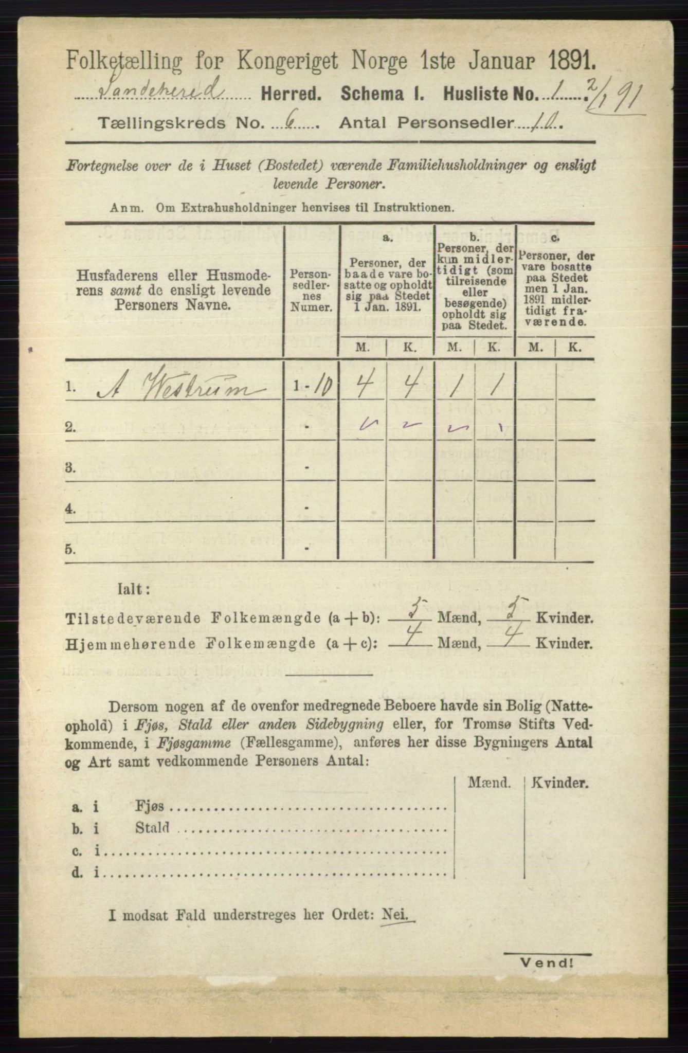 RA, 1891 census for 0724 Sandeherred, 1891, p. 3419