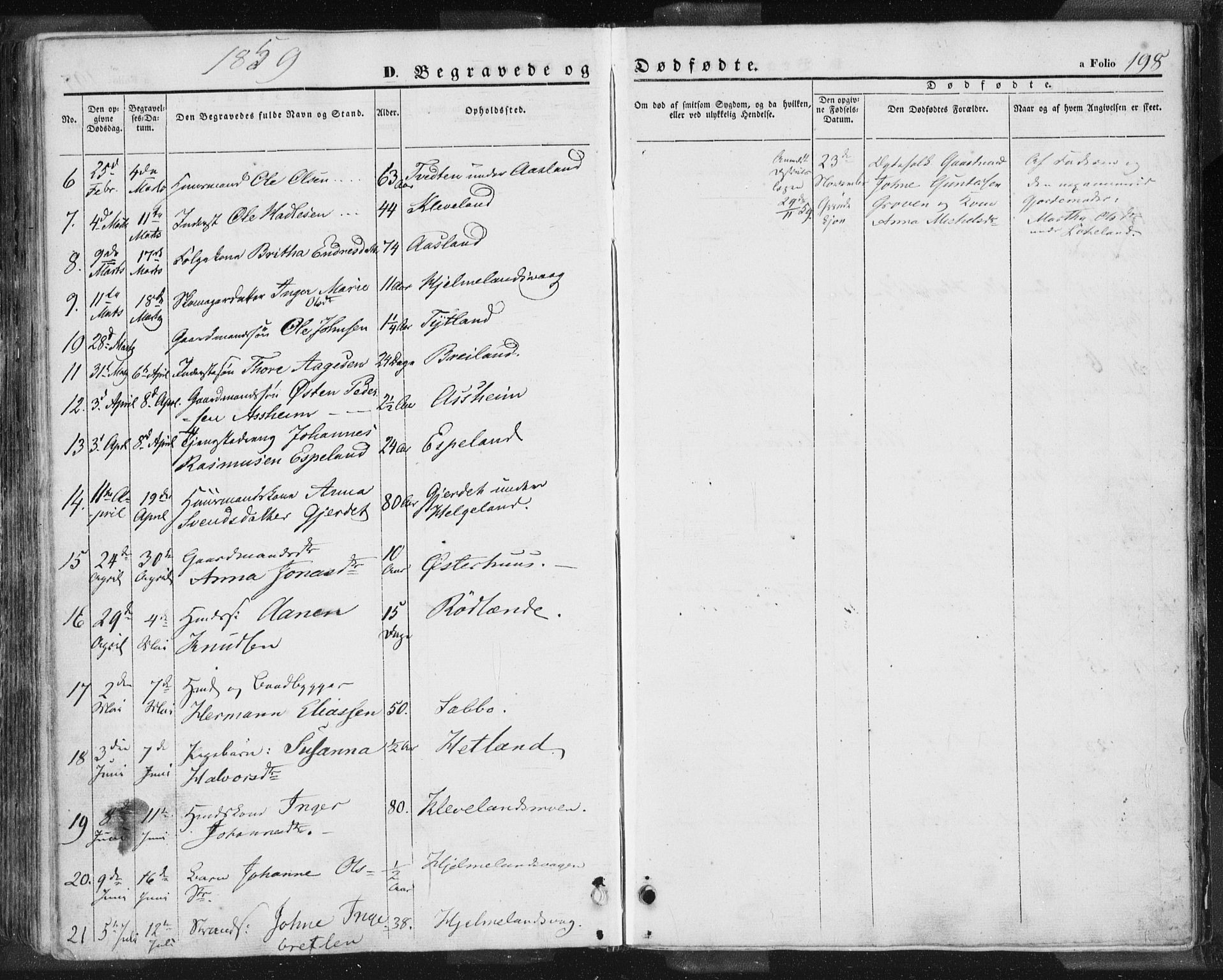 Hjelmeland sokneprestkontor, AV/SAST-A-101843/01/IV/L0009: Parish register (official) no. A 9, 1846-1860, p. 198