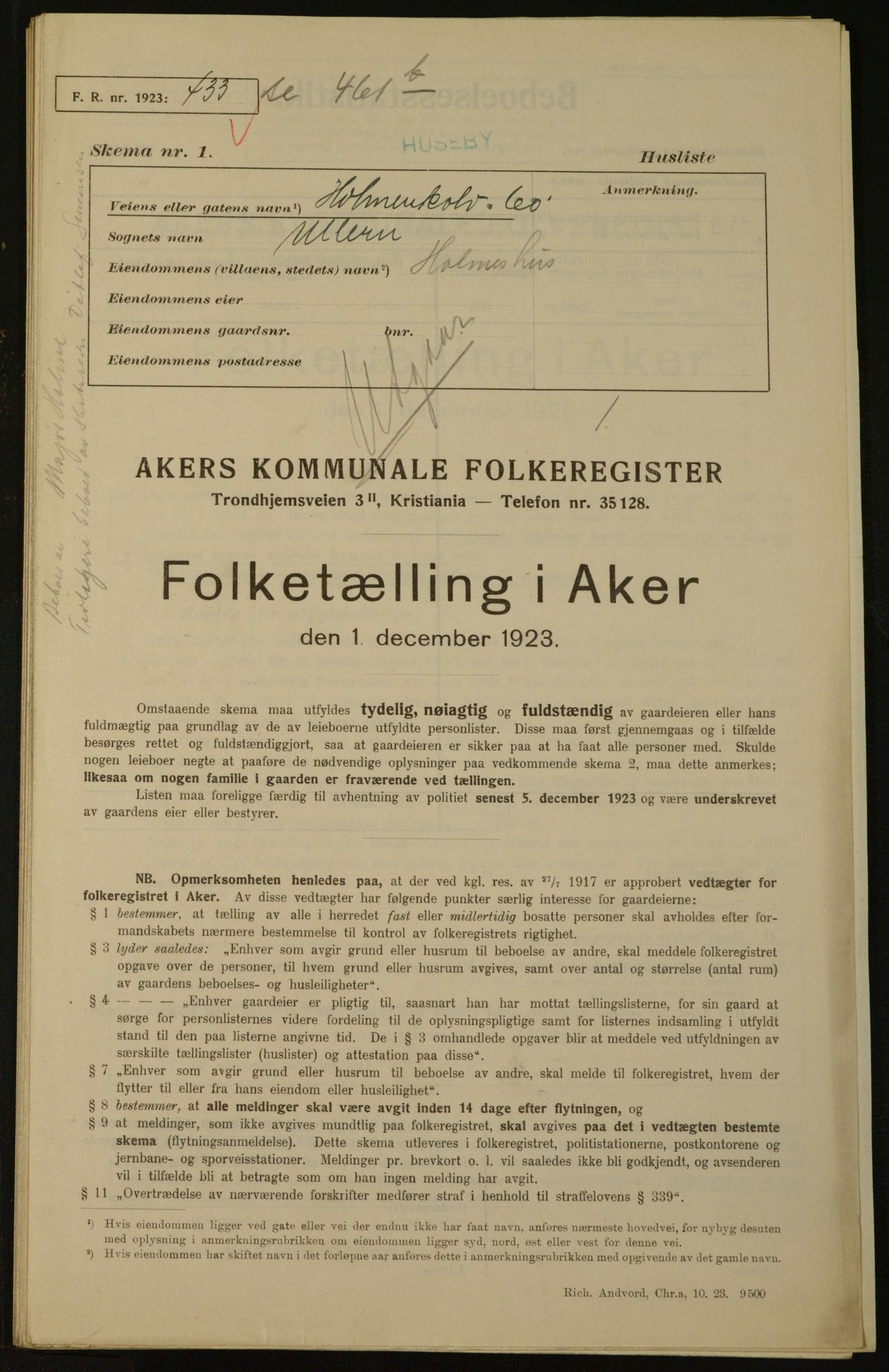 , Municipal Census 1923 for Aker, 1923, p. 2684