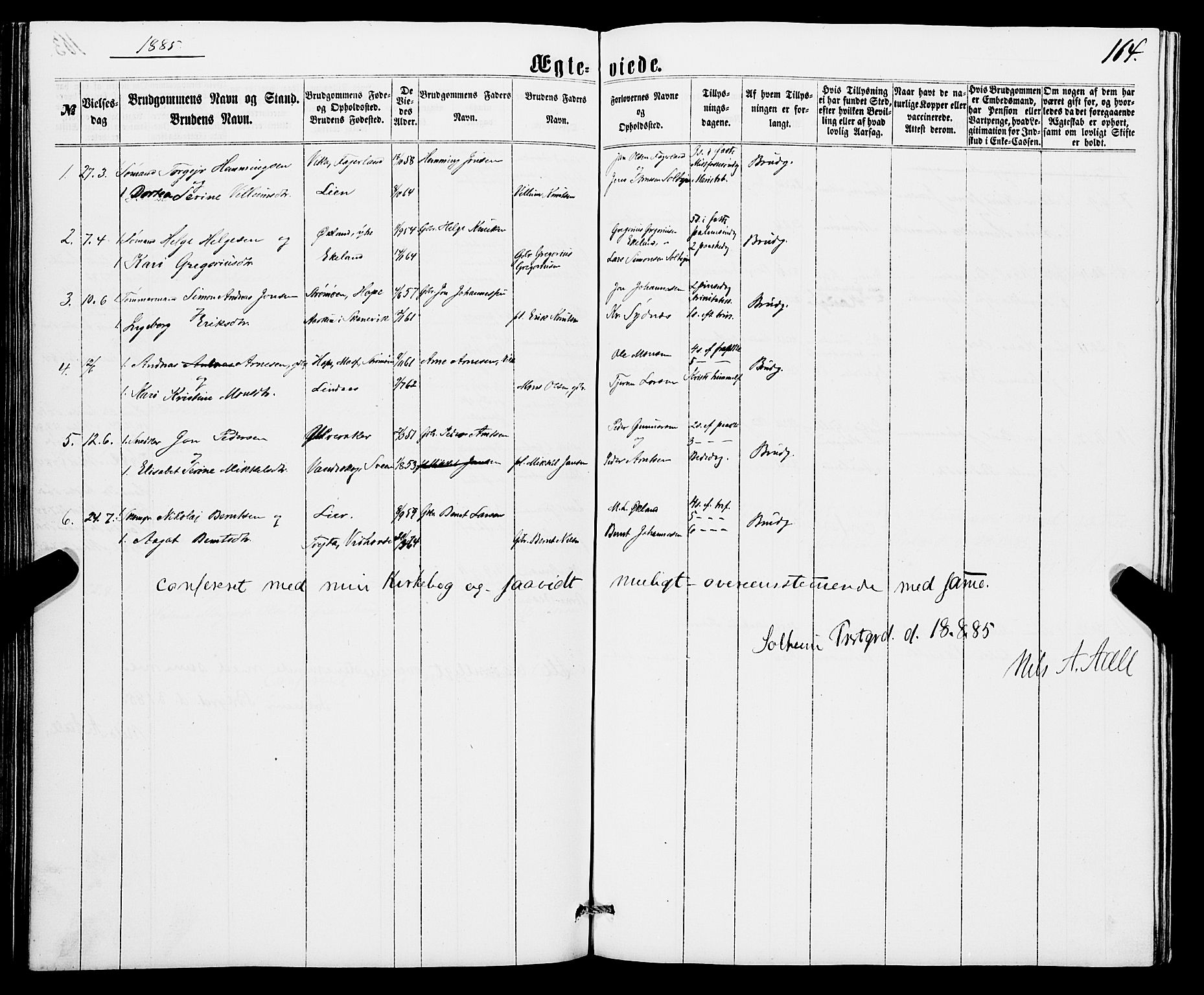 Sveio Sokneprestembete, SAB/A-78501/H/Hab: Parish register (copy) no. B 1, 1864-1886, p. 164