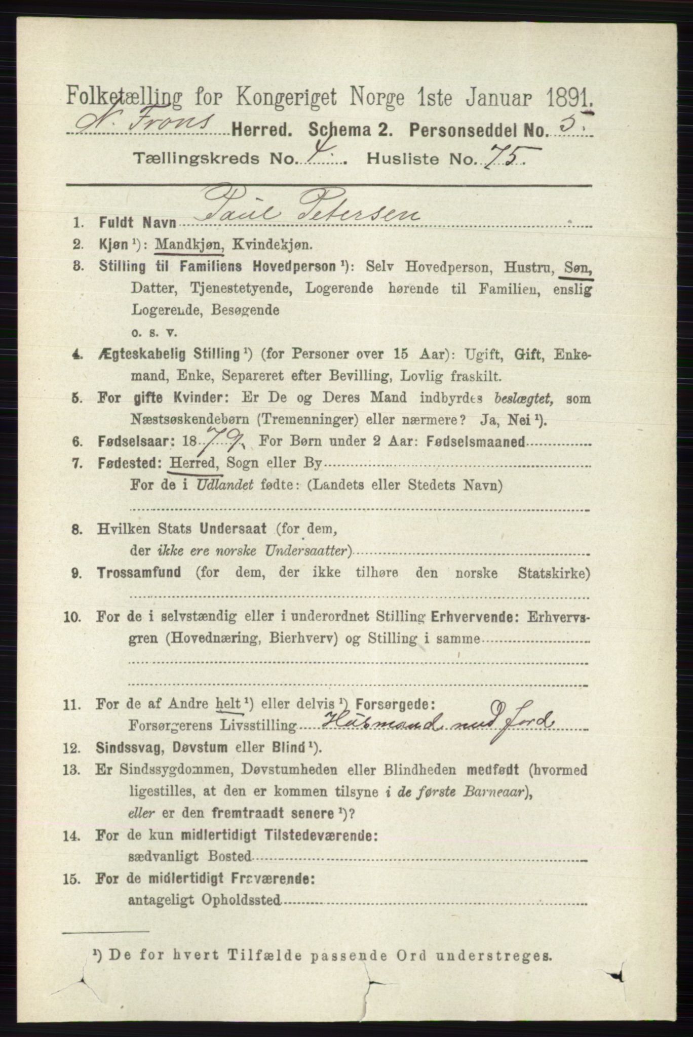 RA, 1891 census for 0518 Nord-Fron, 1891, p. 1916