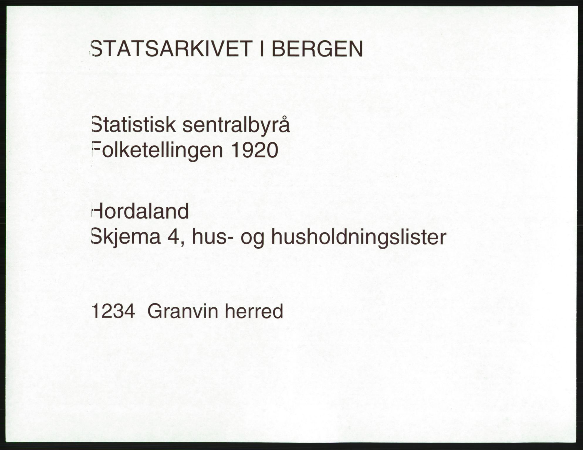 SAB, 1920 census for Granvin, 1920, p. 20