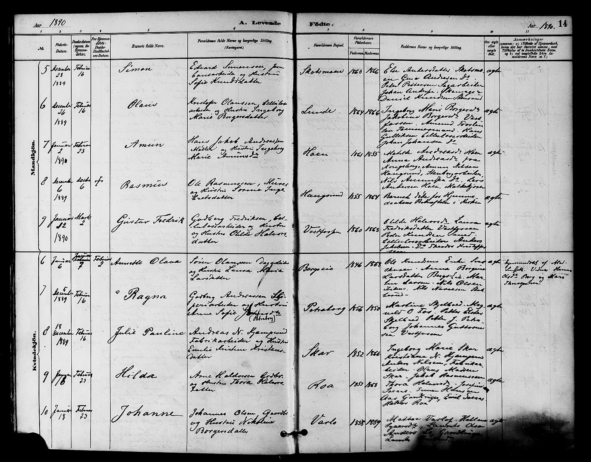 Eiker kirkebøker, SAKO/A-4/F/Fb/L0002: Parish register (official) no. II 2, 1889-1896, p. 14