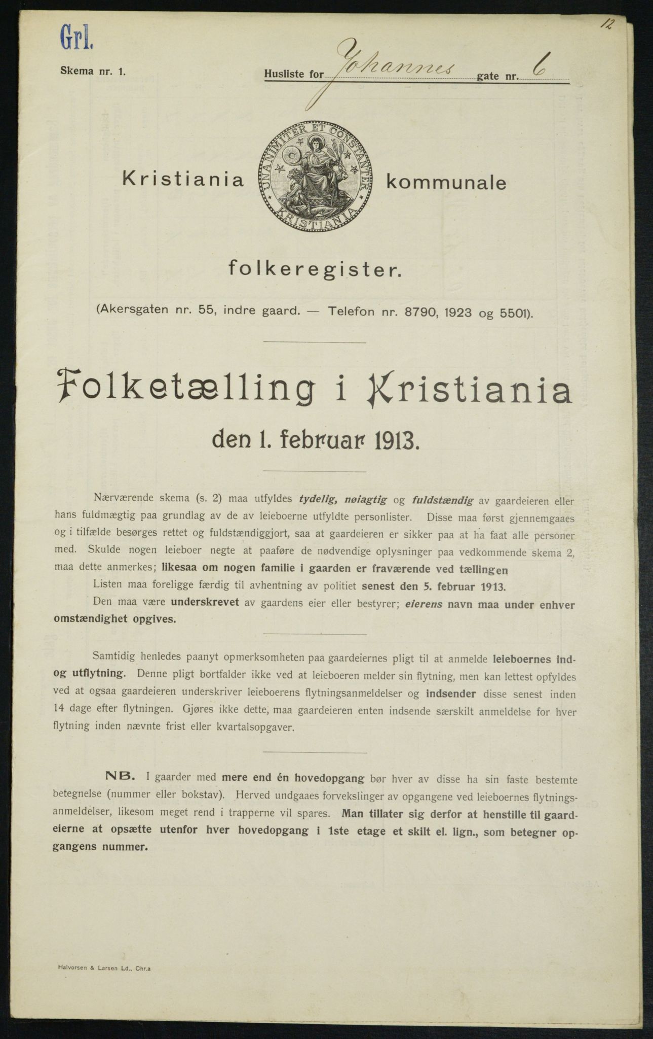 OBA, Municipal Census 1913 for Kristiania, 1913, p. 46914