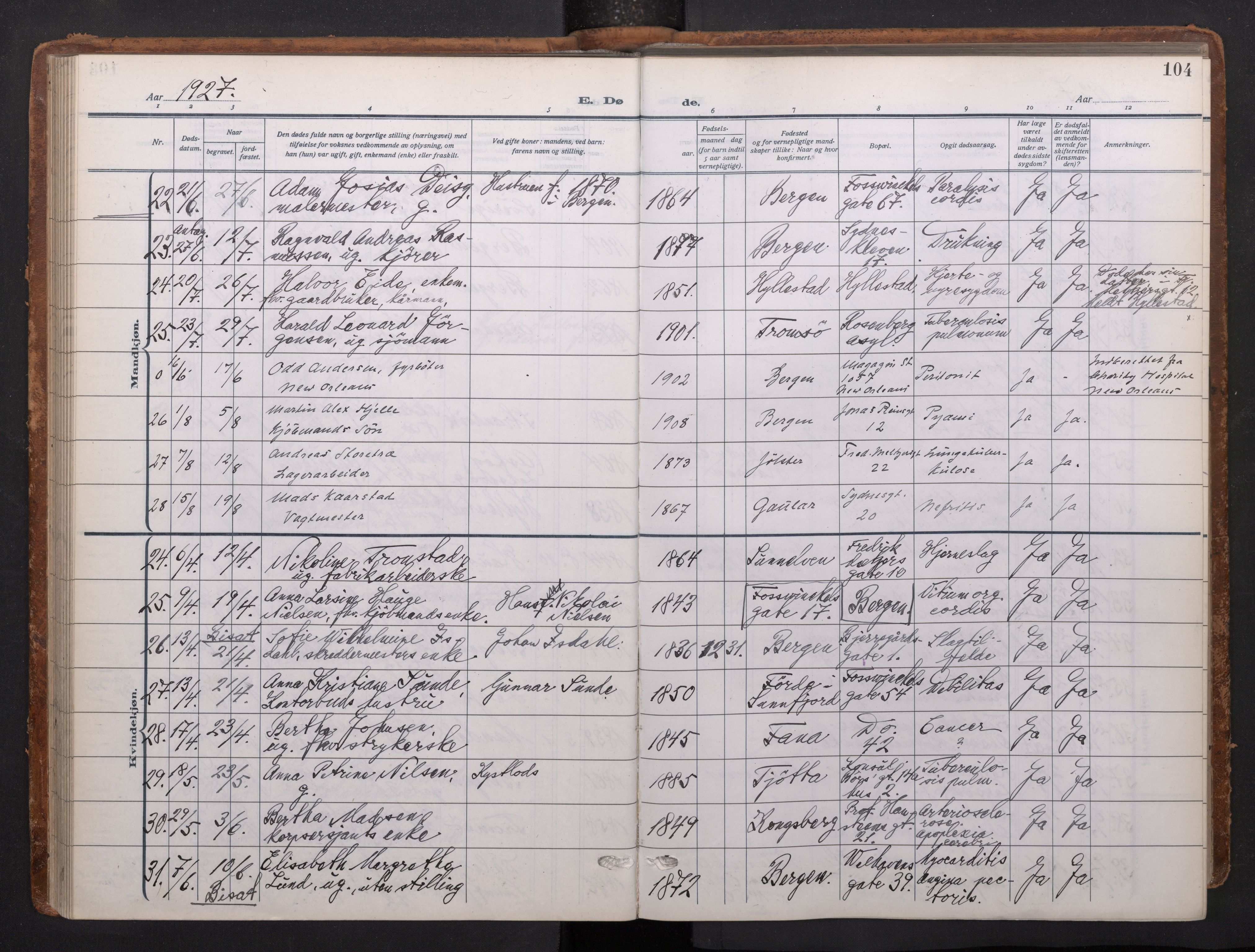 Johanneskirken sokneprestembete, AV/SAB-A-76001/H/Haa/L0020: Parish register (official) no. E 2, 1916-1951, p. 104