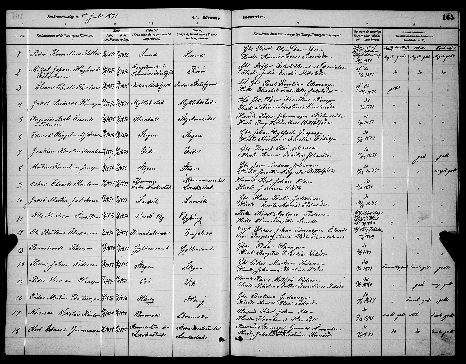 Ministerialprotokoller, klokkerbøker og fødselsregistre - Nordland, AV/SAT-A-1459/855/L0816: Parish register (copy) no. 855C05, 1879-1894, p. 165