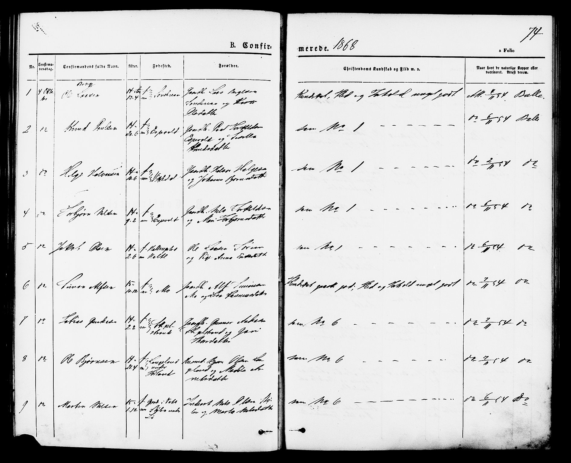 Vikedal sokneprestkontor, SAST/A-101840/01/IV: Parish register (official) no. A 7, 1868-1883, p. 74