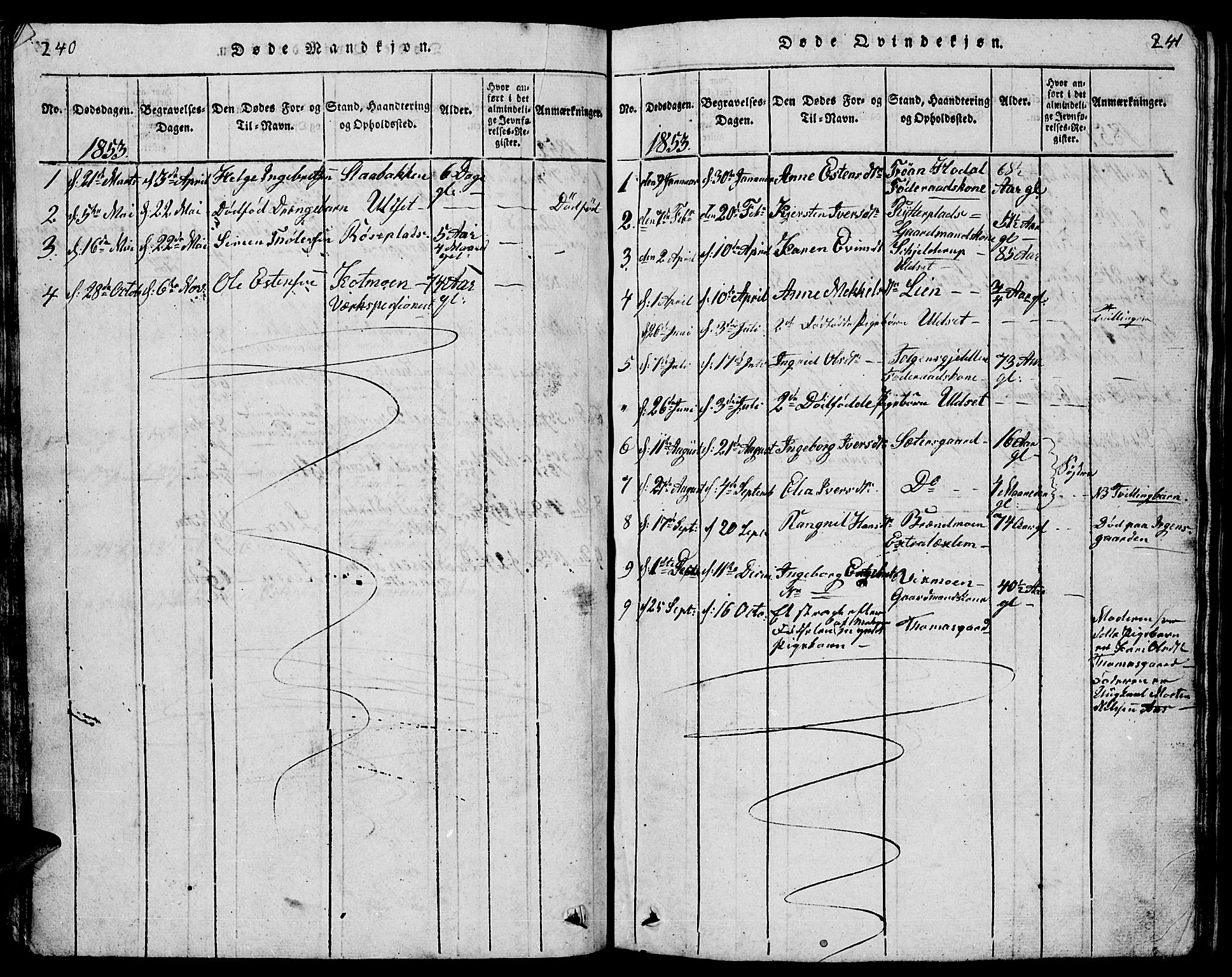 Tolga prestekontor, AV/SAH-PREST-062/L/L0001: Parish register (copy) no. 1, 1814-1877, p. 240-241