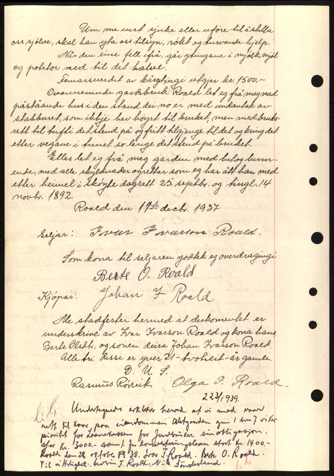 Nordre Sunnmøre sorenskriveri, AV/SAT-A-0006/1/2/2C/2Ca: Mortgage book no. A4, 1937-1938, Diary no: : 1763/1937