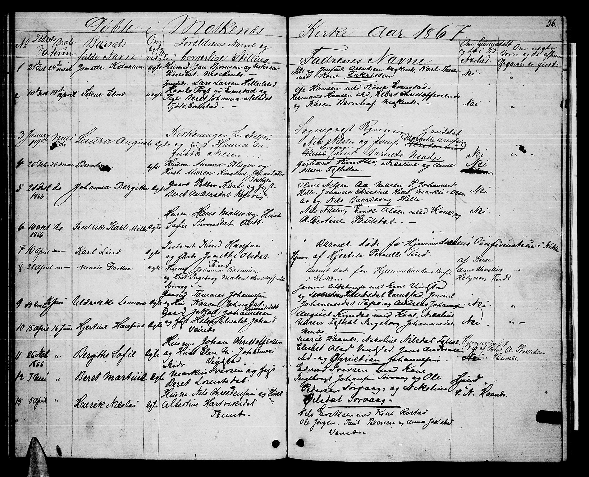 Ministerialprotokoller, klokkerbøker og fødselsregistre - Nordland, SAT/A-1459/886/L1224: Parish register (copy) no. 886C01, 1843-1873, p. 56