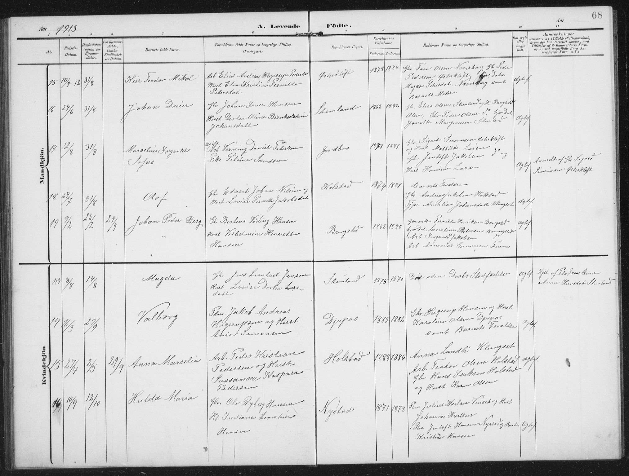 Ministerialprotokoller, klokkerbøker og fødselsregistre - Nordland, AV/SAT-A-1459/851/L0726: Parish register (copy) no. 851C01, 1902-1924, p. 68