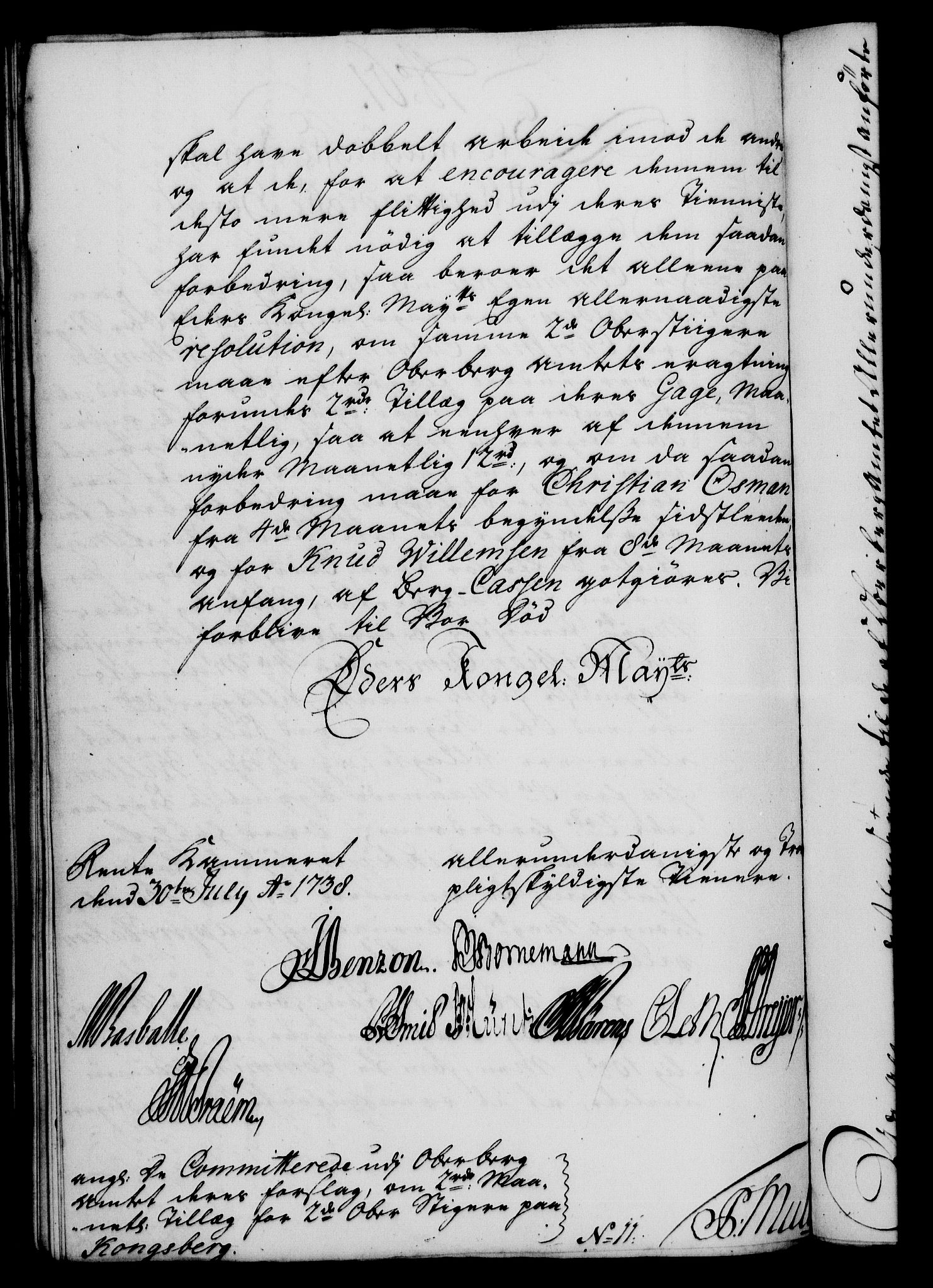 Rentekammeret, Kammerkanselliet, RA/EA-3111/G/Gf/Gfa/L0021: Norsk relasjons- og resolusjonsprotokoll (merket RK 52.21), 1738, p. 335