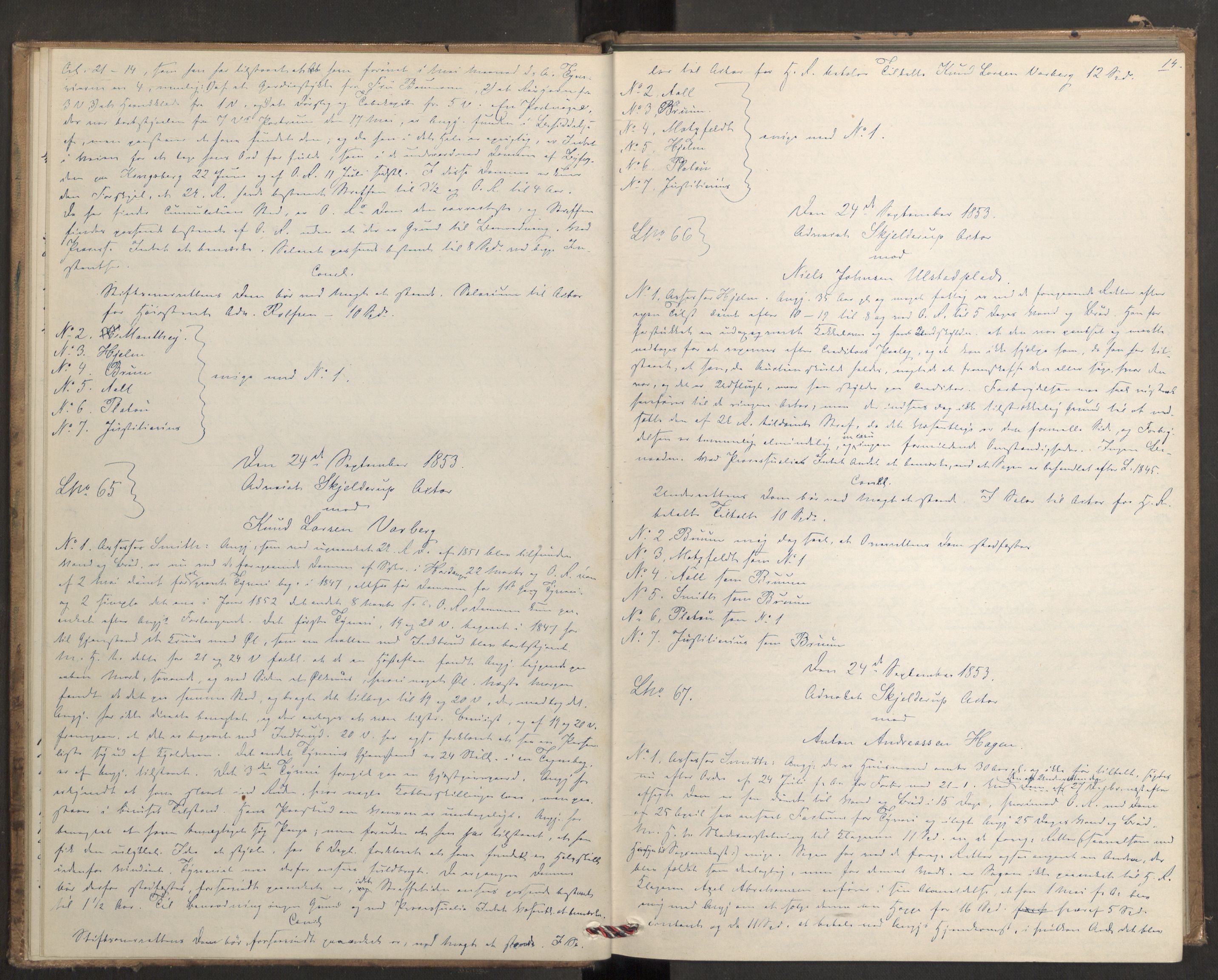 Høyesterett, AV/RA-S-1002/E/Eb/Ebb/L0046/0002: Voteringsprotokoller / Voteringsprotokoll, 1853-1854, p. 13b-14a
