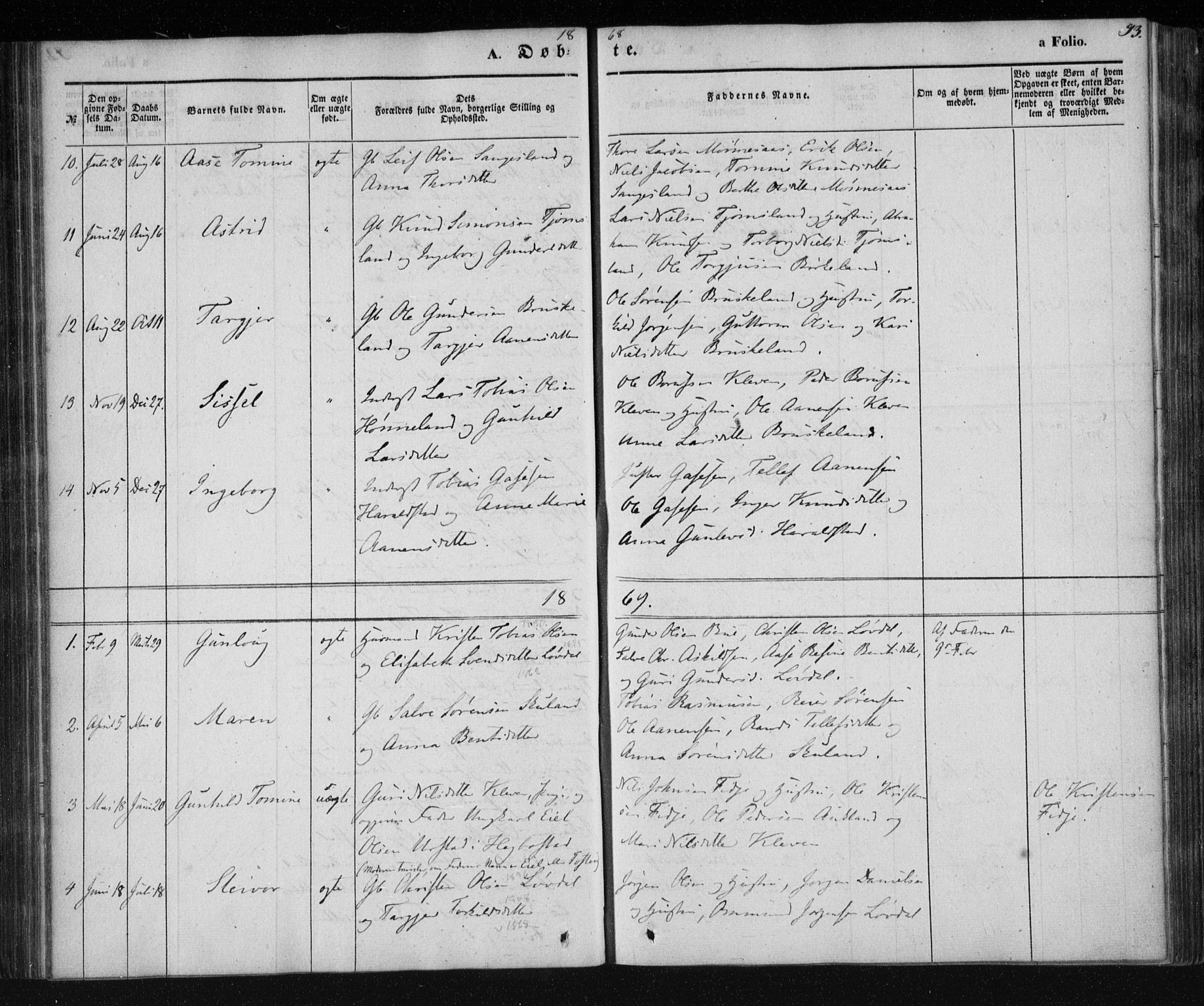 Holum sokneprestkontor, AV/SAK-1111-0022/F/Fa/Fab/L0005: Parish register (official) no. A 5, 1847-1874, p. 93