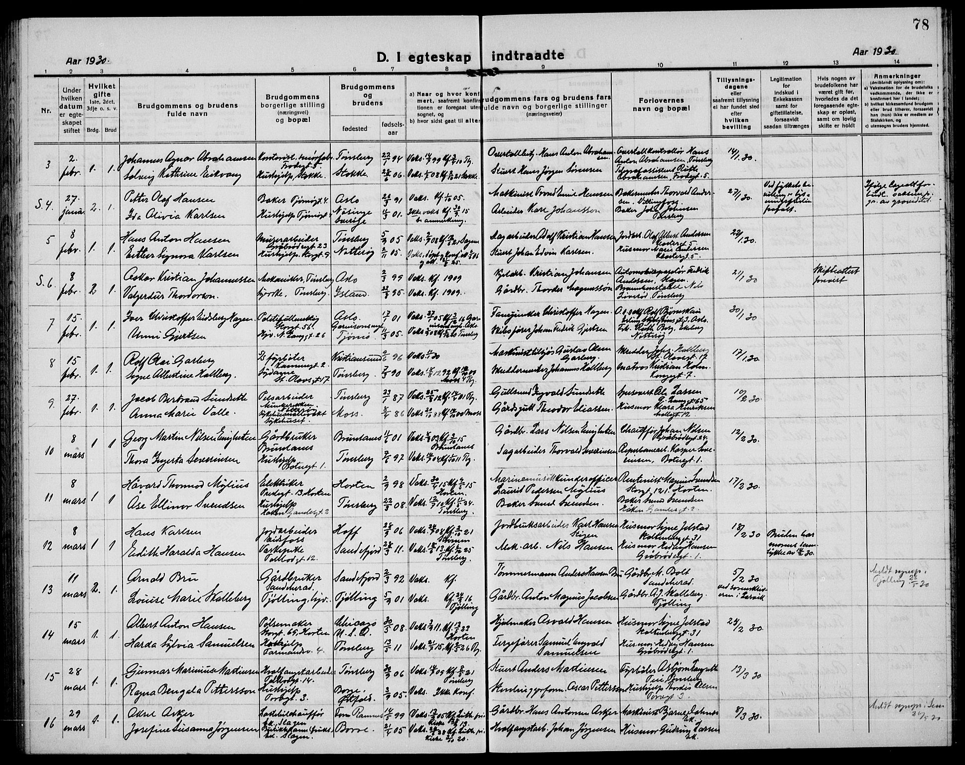 Tønsberg kirkebøker, AV/SAKO-A-330/G/Ga/L0016: Parish register (copy) no. 16, 1920-1933, p. 78