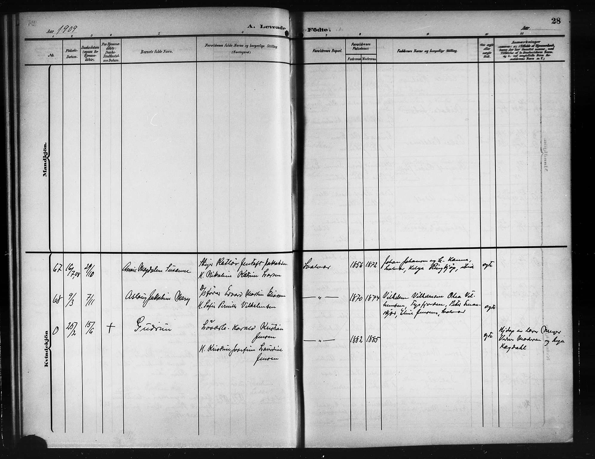 Ministerialprotokoller, klokkerbøker og fødselsregistre - Nordland, AV/SAT-A-1459/874/L1079: Parish register (copy) no. 874C08, 1907-1915, p. 28