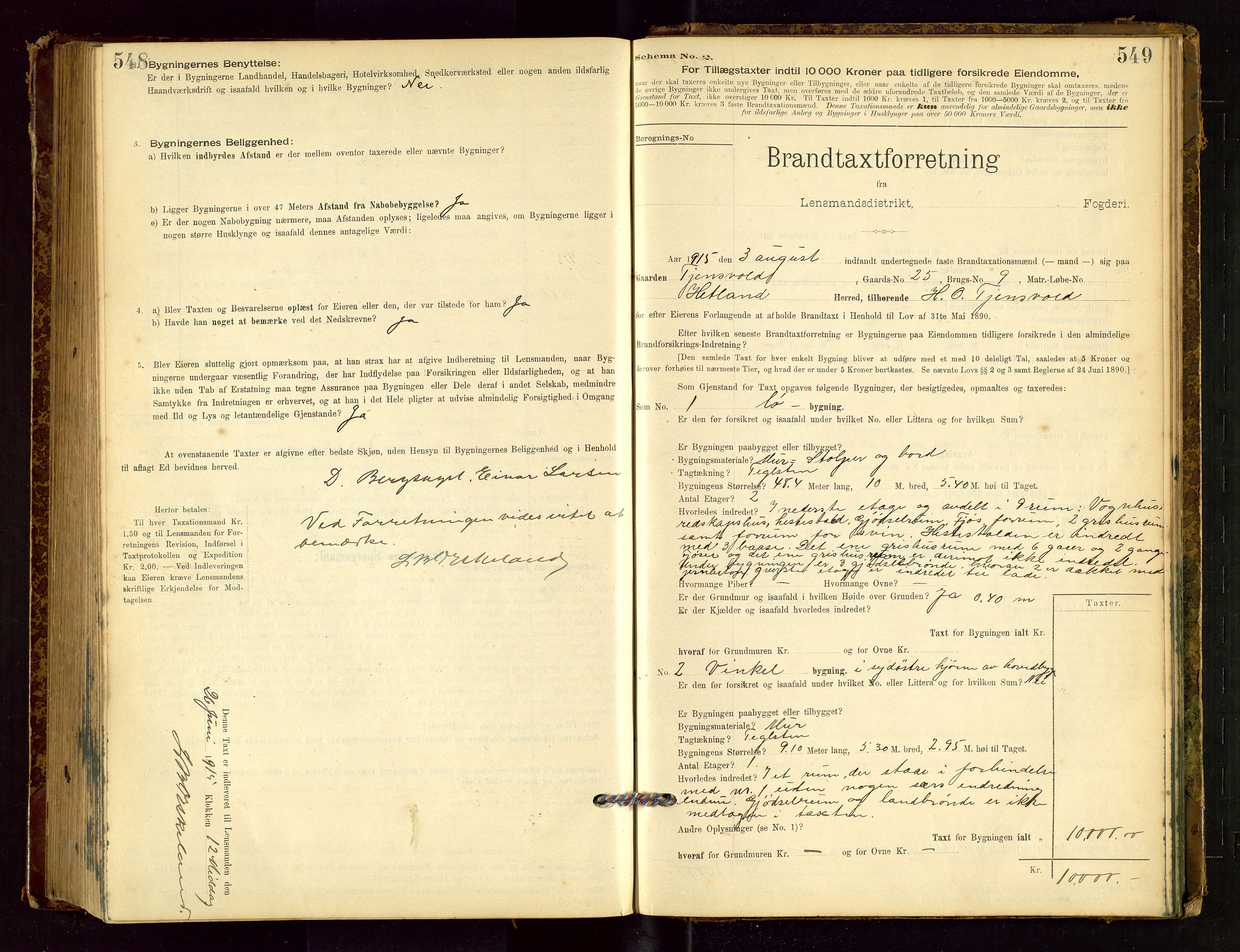 Hetland lensmannskontor, AV/SAST-A-100101/Gob/L0001: "Brandtaxationsprotokol", 1895-1918, p. 548-549