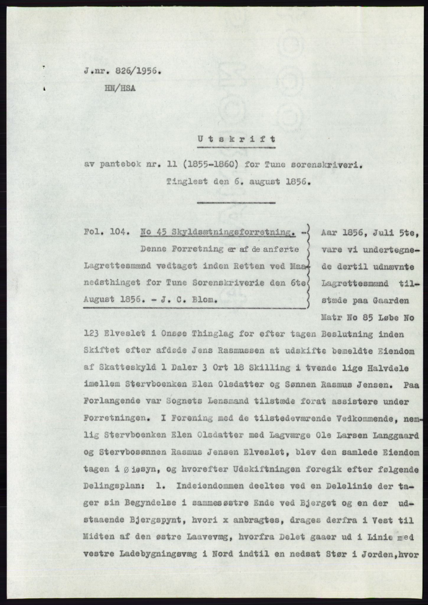 Statsarkivet i Oslo, SAO/A-10621/Z/Zd/L0005: Avskrifter, j.nr 801-1262/1956, 1956, p. 7
