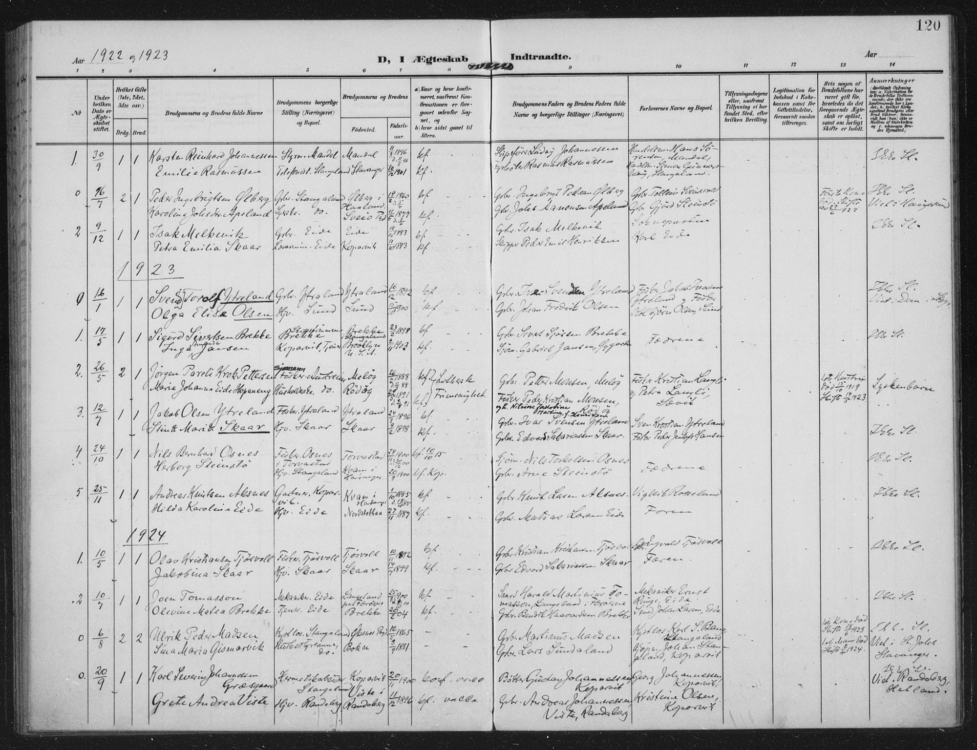 Kopervik sokneprestkontor, AV/SAST-A-101850/H/Ha/Haa/L0003: Parish register (official) no. A 3, 1906-1924, p. 120