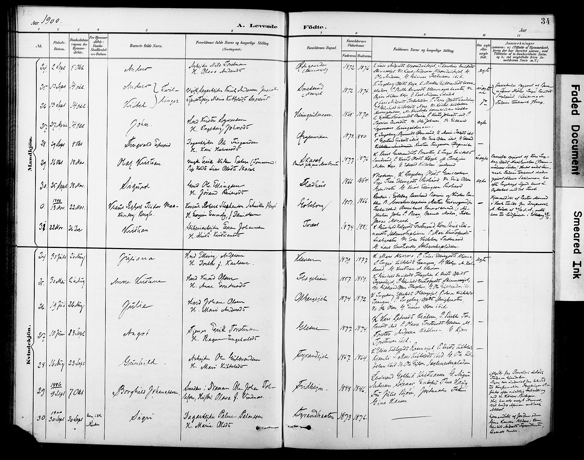 Krødsherad kirkebøker, SAKO/A-19/G/Ga/L0002: Parish register (copy) no. 2, 1894-1918, p. 34
