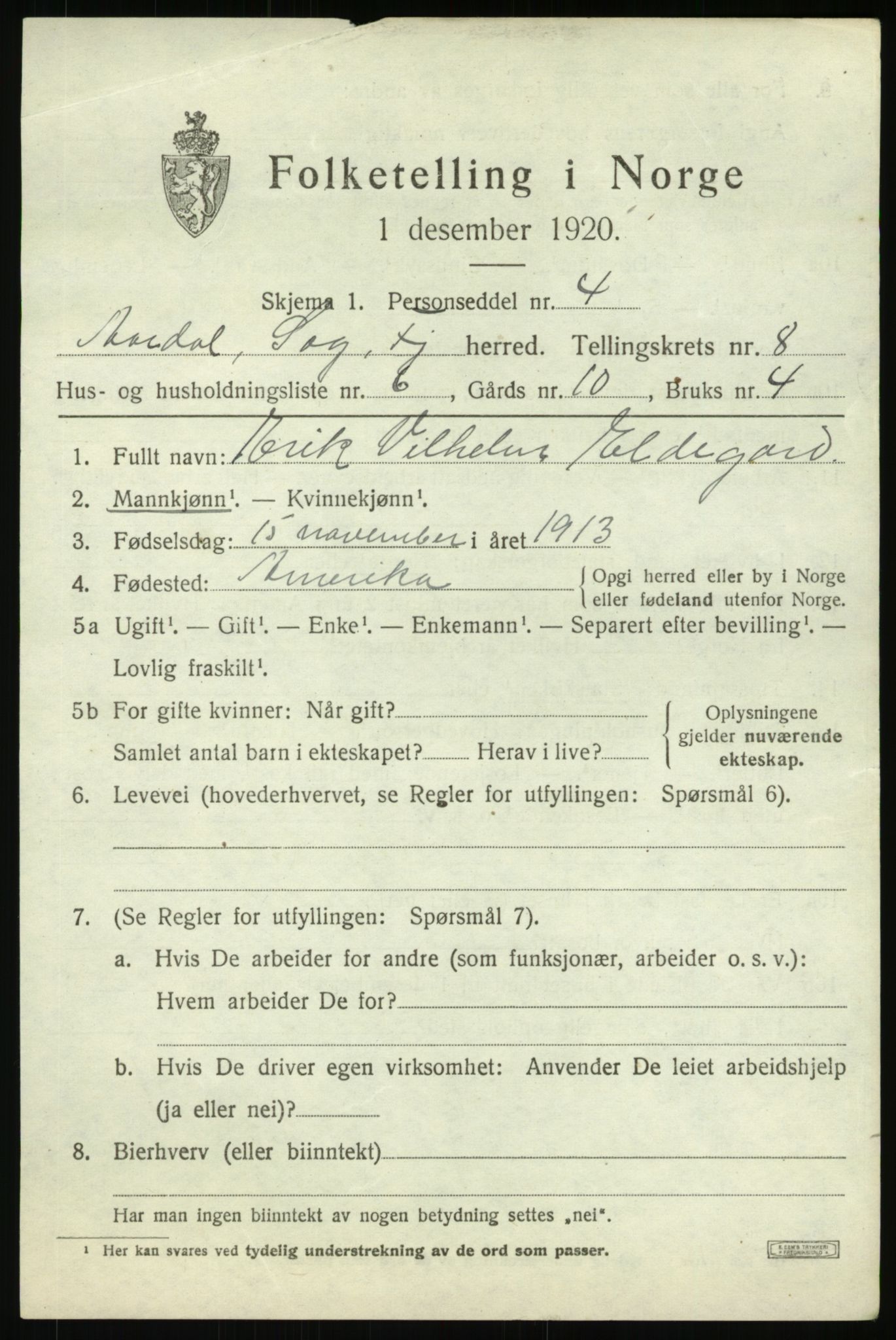 SAB, 1920 census for Årdal, 1920, p. 3601