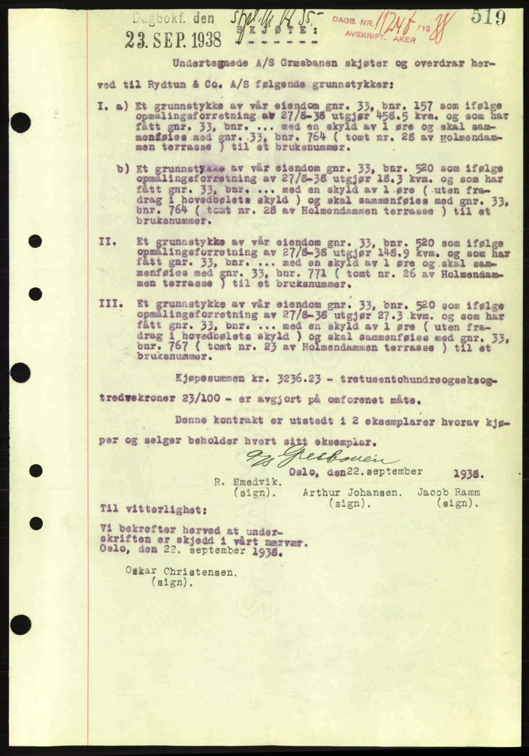 Aker herredsskriveri, SAO/A-10896/G/Gb/Gba/Gbab/L0025: Mortgage book no. A154-155, 1938-1938, Diary no: : 11247/1938