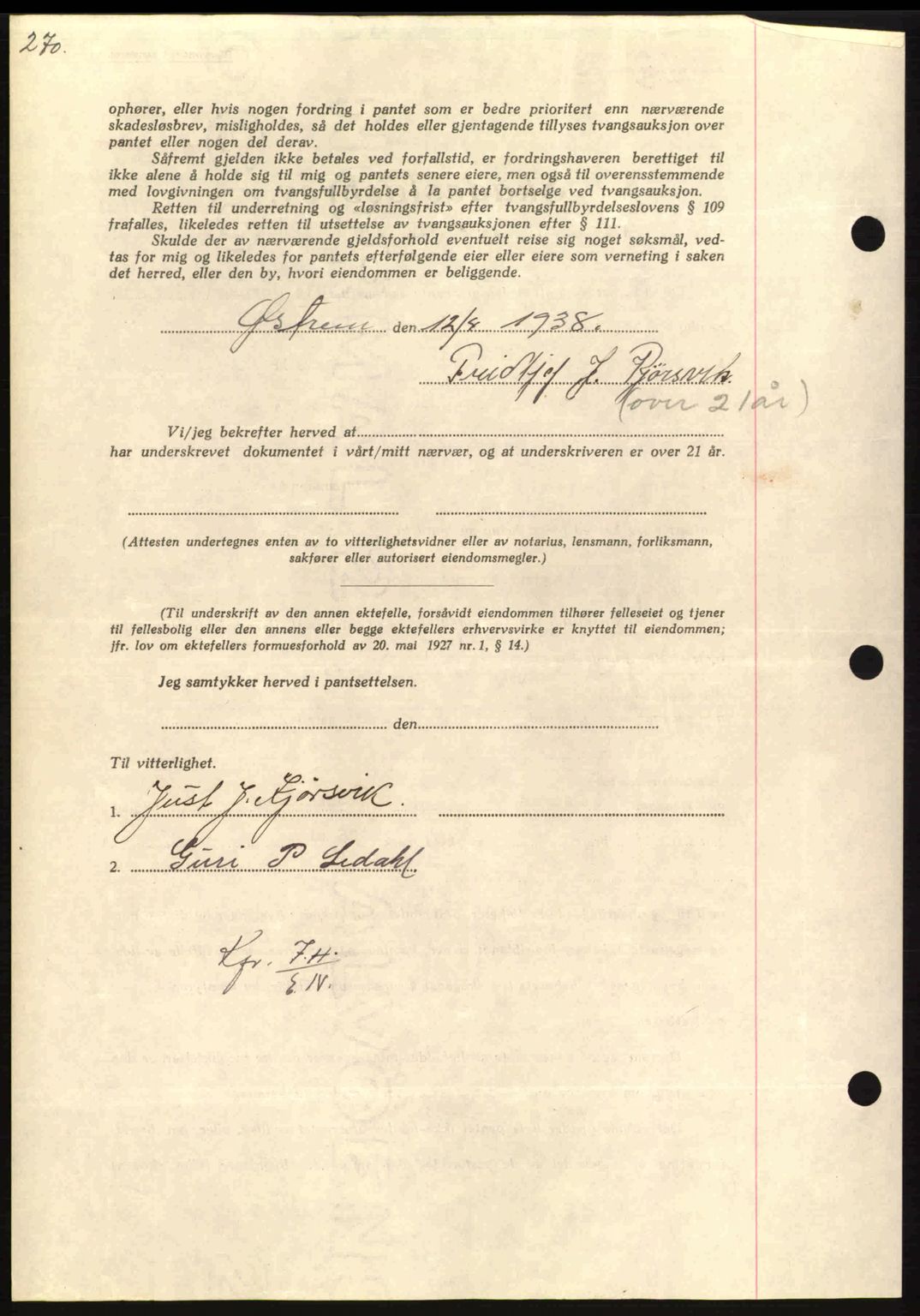 Nordmøre sorenskriveri, AV/SAT-A-4132/1/2/2Ca: Mortgage book no. B84, 1938-1939, Diary no: : 2712/1938