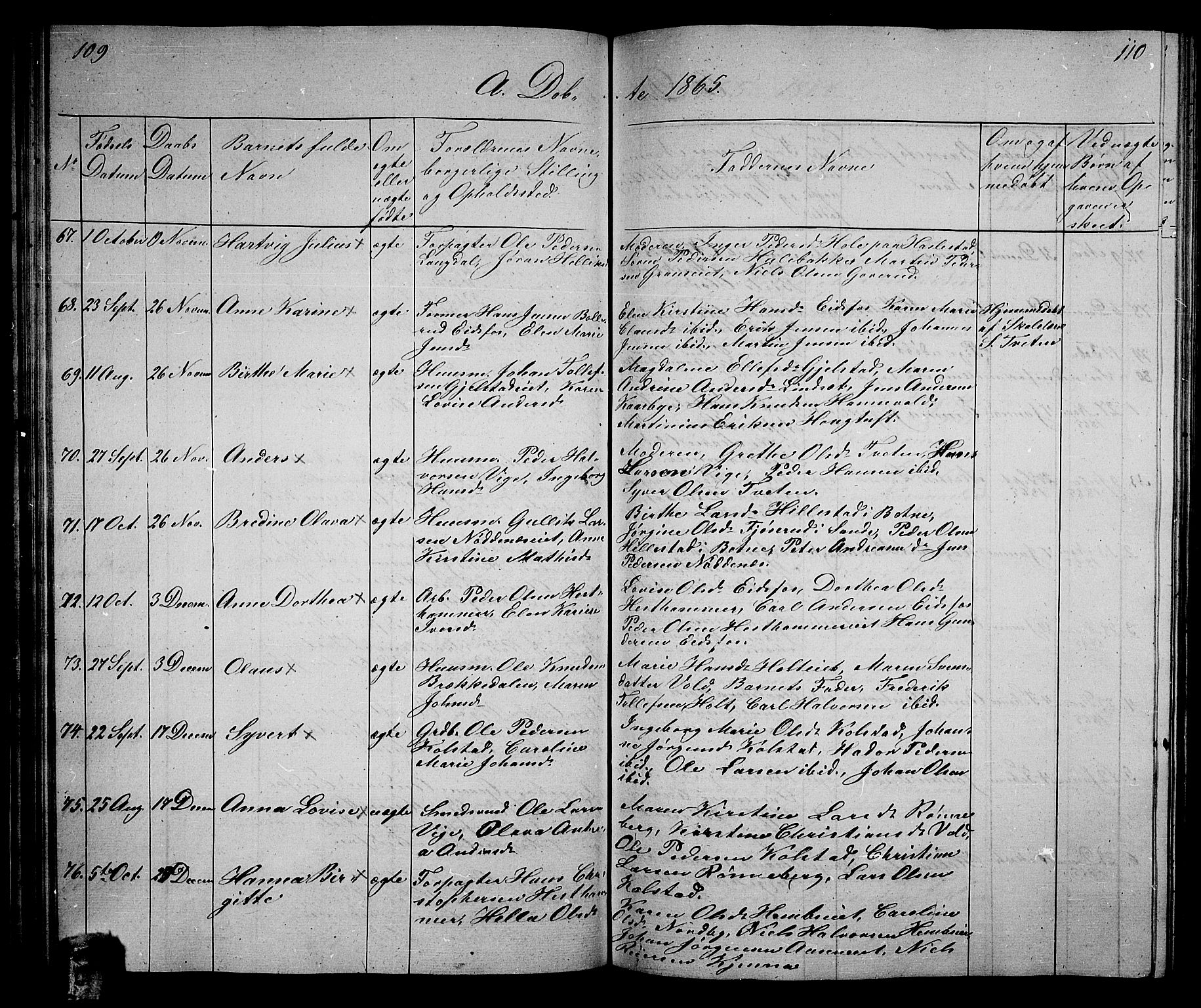 Hof kirkebøker, SAKO/A-64/G/Ga/L0002: Parish register (copy) no. I 2, 1859-1873, p. 109-110