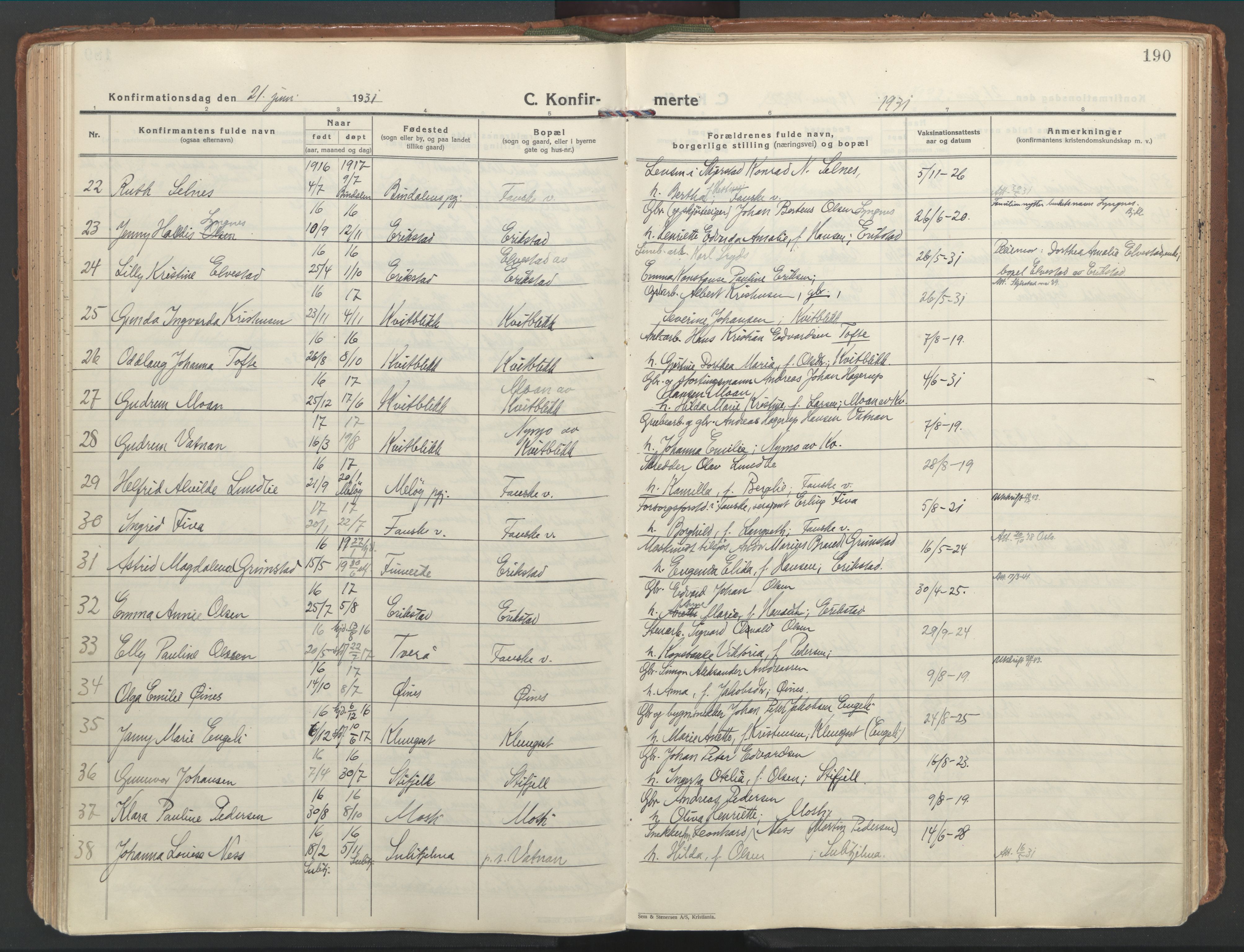 Ministerialprotokoller, klokkerbøker og fødselsregistre - Nordland, SAT/A-1459/849/L0699: Parish register (official) no. 849A10, 1924-1937, p. 190