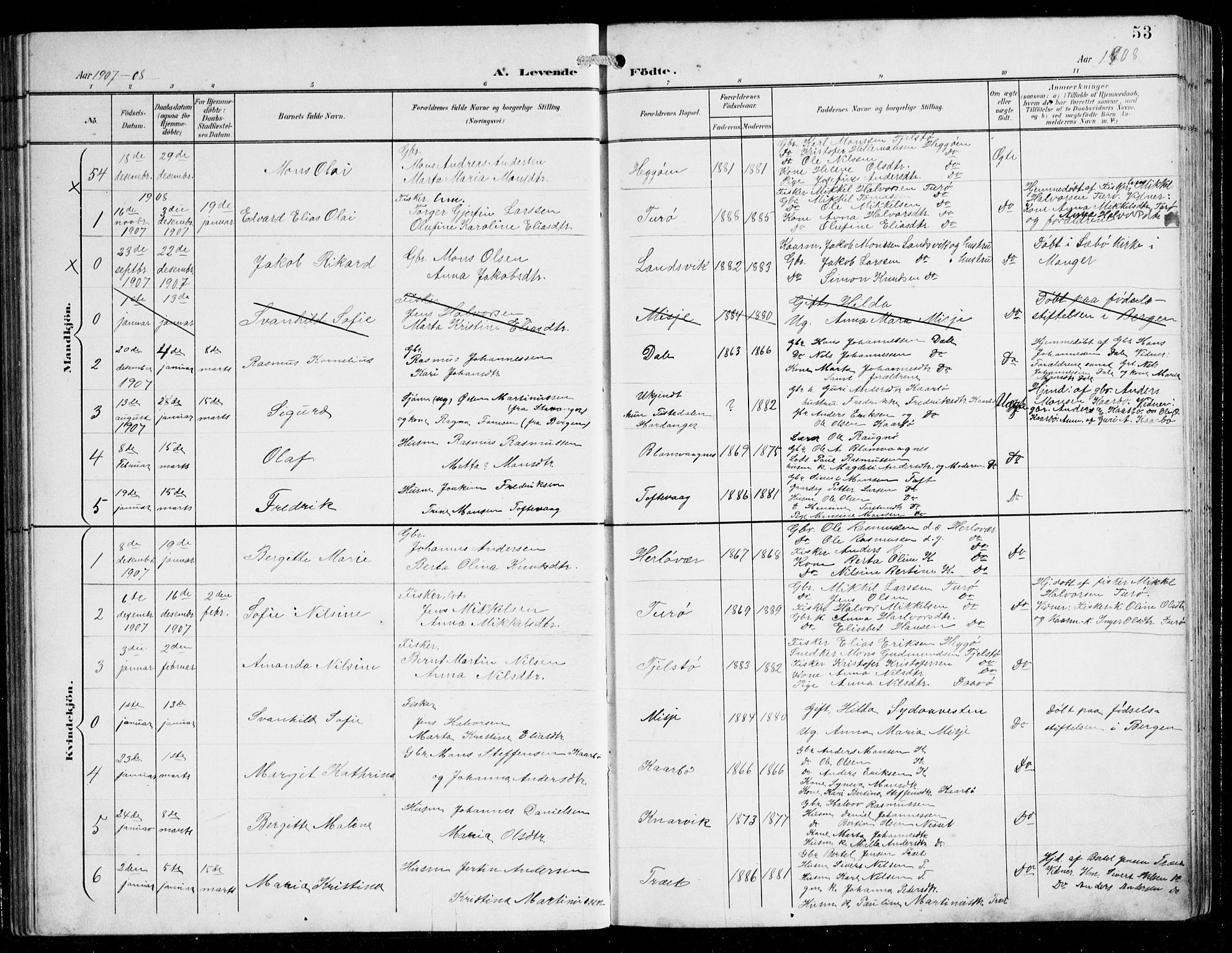 Herdla Sokneprestembete, AV/SAB-A-75701/H/Hab: Parish register (copy) no. C 1, 1900-1913, p. 53