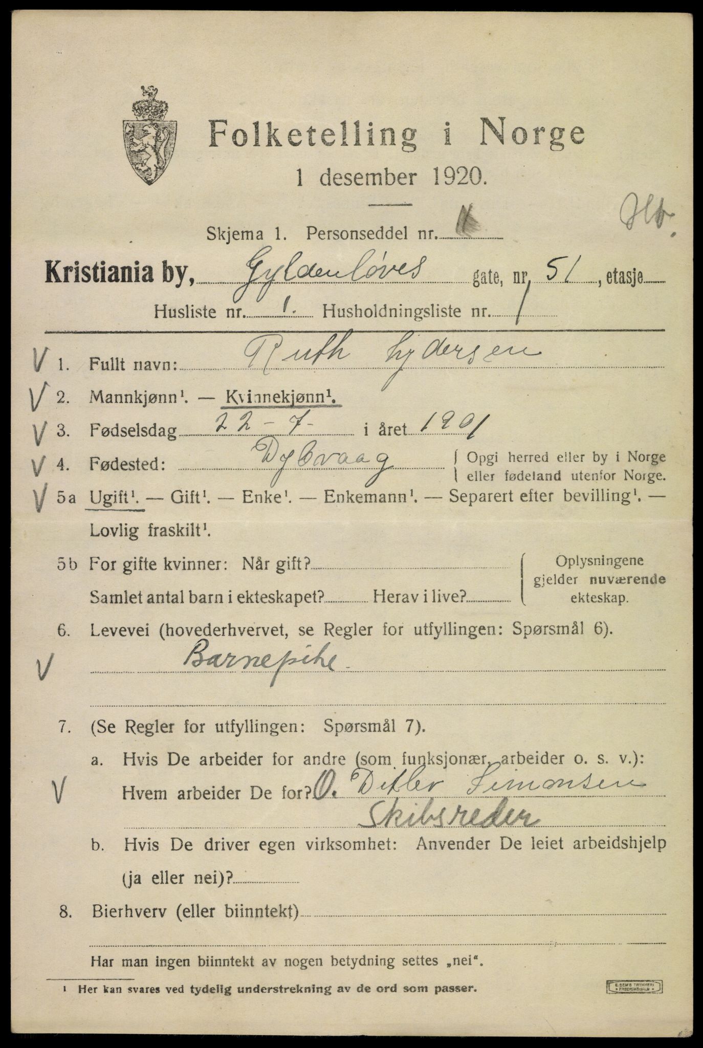 SAO, 1920 census for Kristiania, 1920, p. 262467