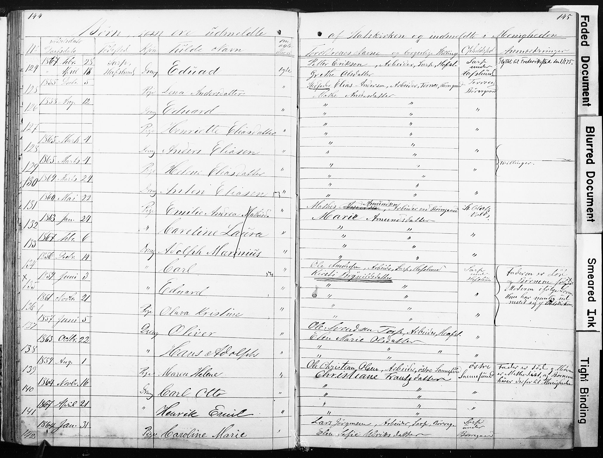 Sarpsborg metodistkirke, SAO/PAO-0233/A/L0001: Dissenter register no. 1, 1856-1875, p. 144-145