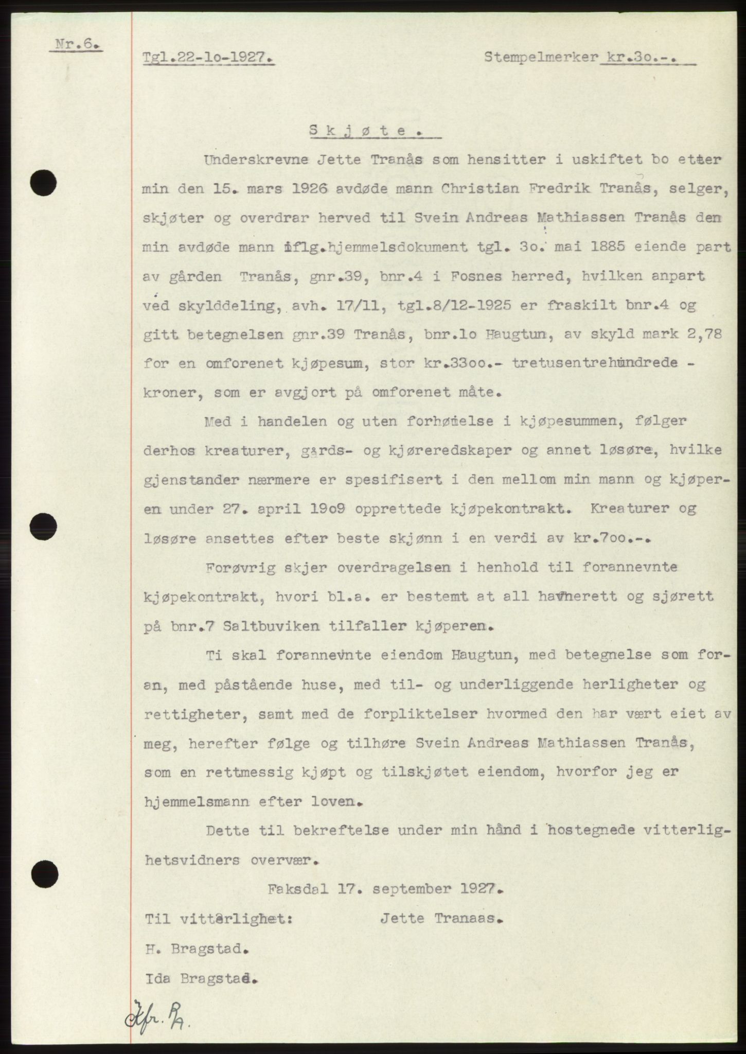 Namdal sorenskriveri, SAT/A-4133/1/2/2C: Mortgage book no. -, 1926-1930, Deed date: 22.10.1927