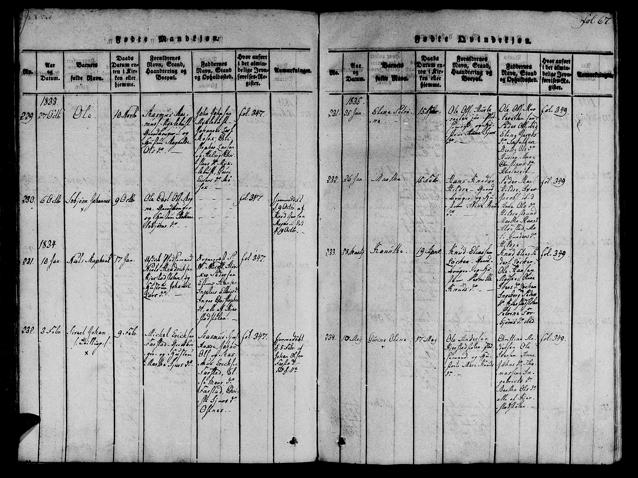 Ministerialprotokoller, klokkerbøker og fødselsregistre - Møre og Romsdal, SAT/A-1454/536/L0495: Parish register (official) no. 536A04, 1818-1847, p. 67