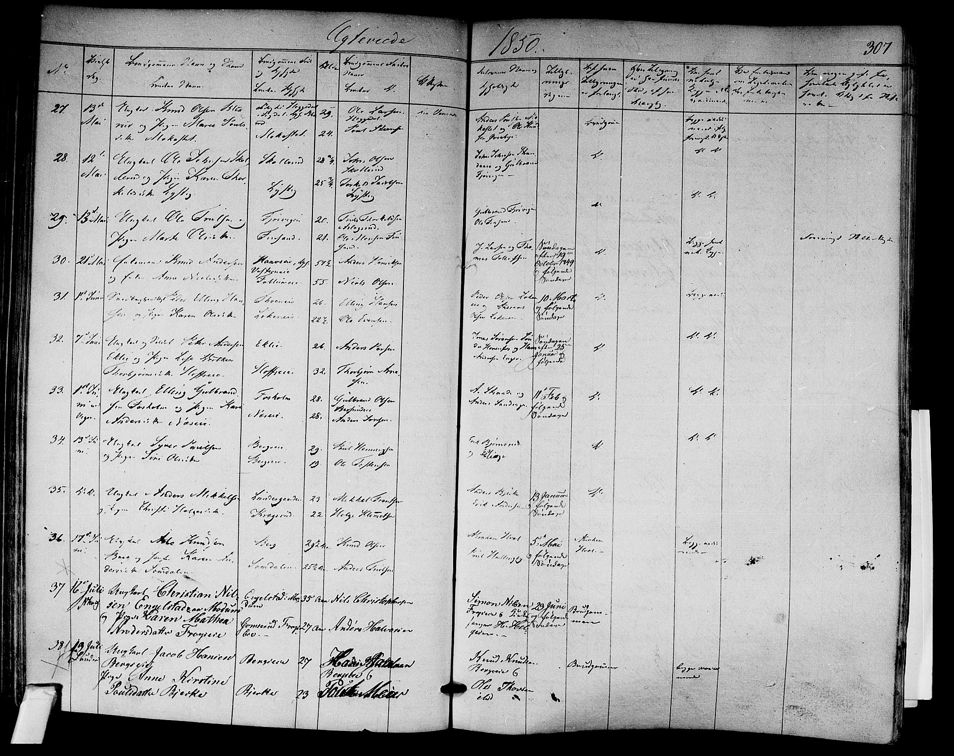 Norderhov kirkebøker, AV/SAKO-A-237/F/Fa/L0011: Parish register (official) no. 11, 1847-1856, p. 307