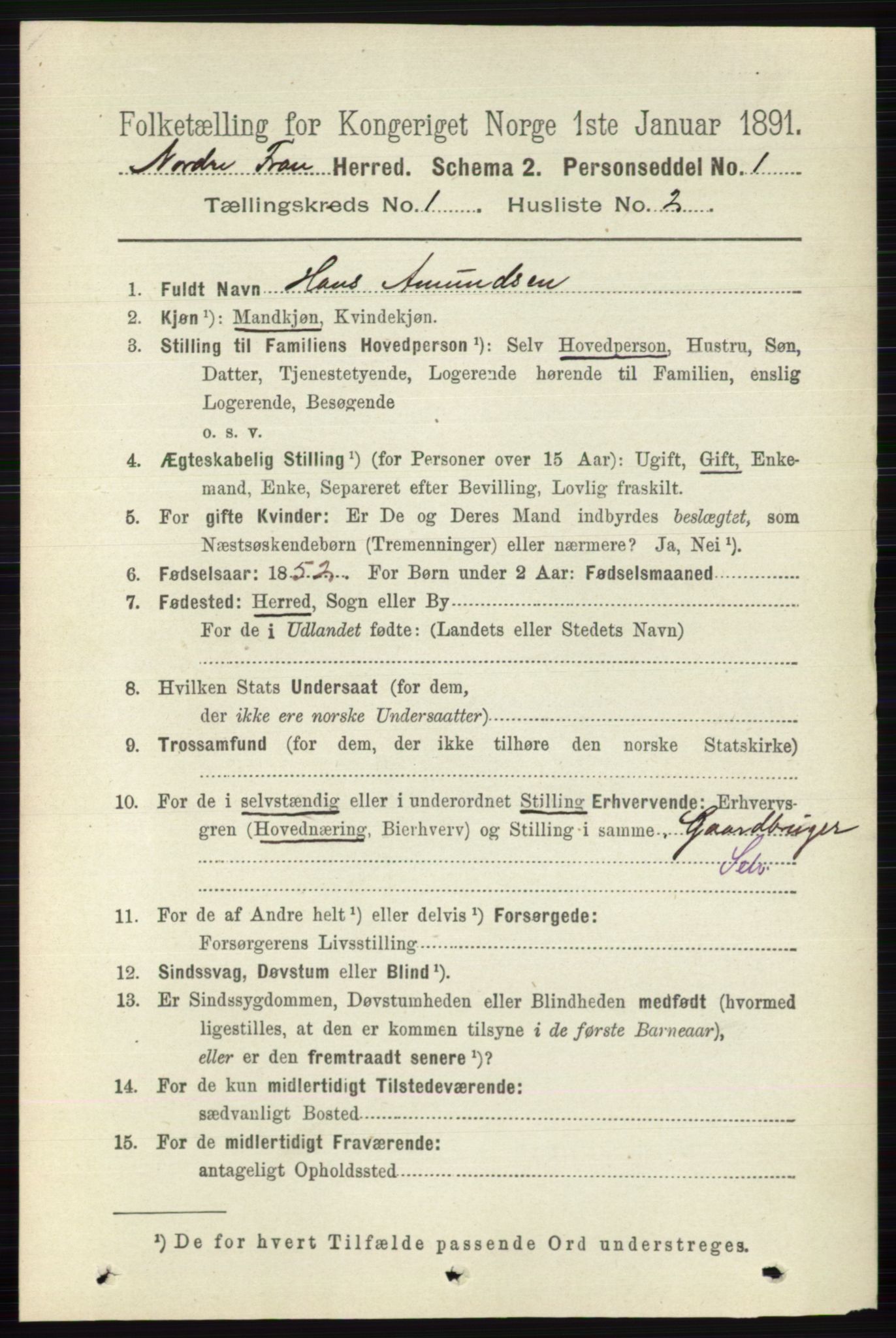 RA, 1891 census for 0518 Nord-Fron, 1891, p. 77