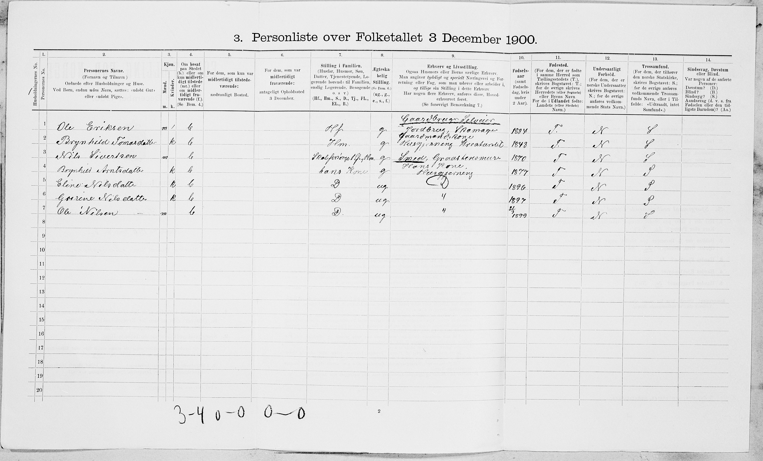 SAT, 1900 census for Selbu, 1900, p. 1399
