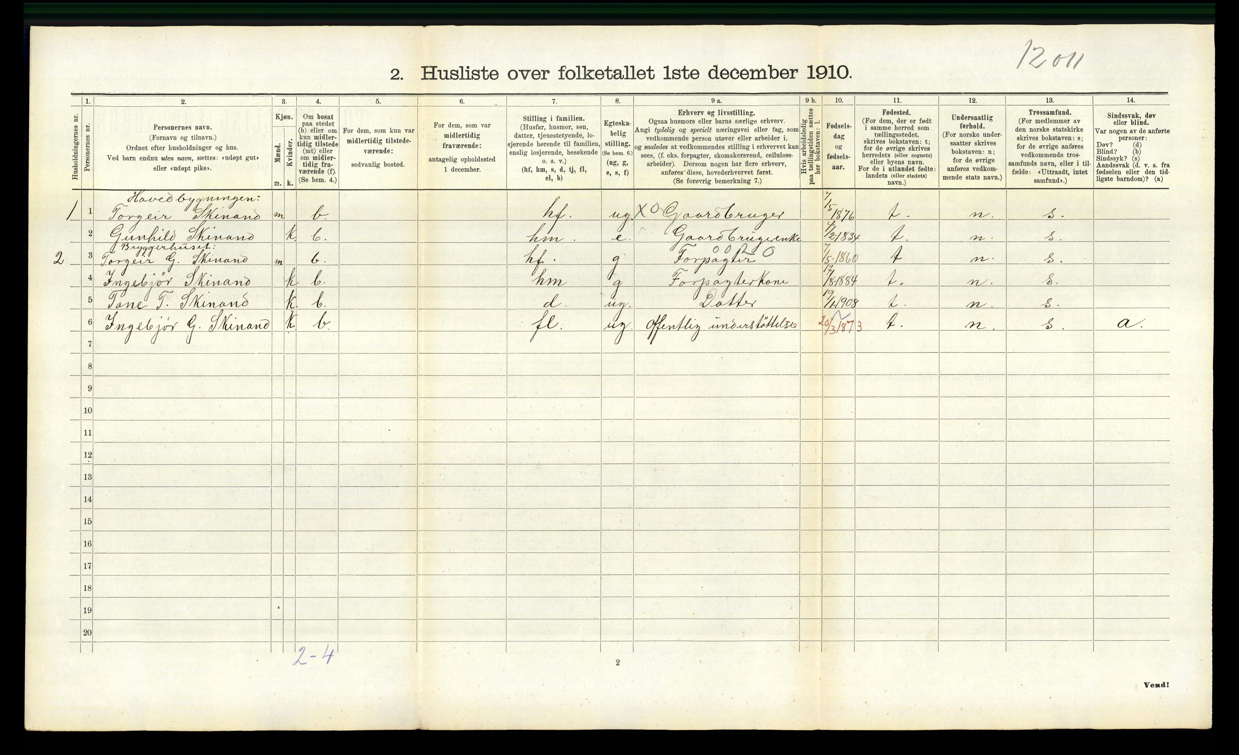 RA, 1910 census for Rauland, 1910, p. 112