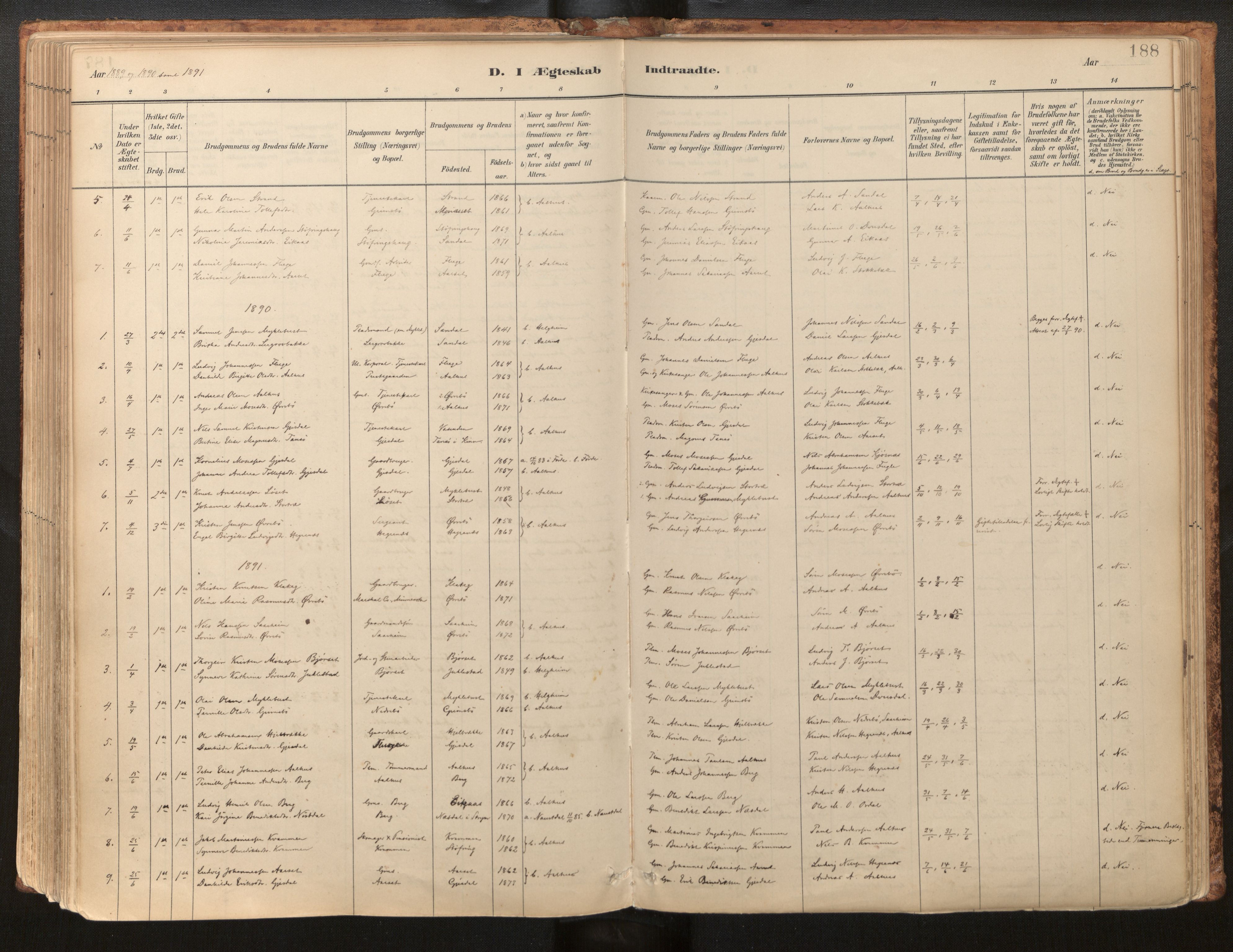 Jølster sokneprestembete, AV/SAB-A-80701/H/Haa/Haab/L0001: Parish register (official) no. B 1, 1882-1930, p. 188