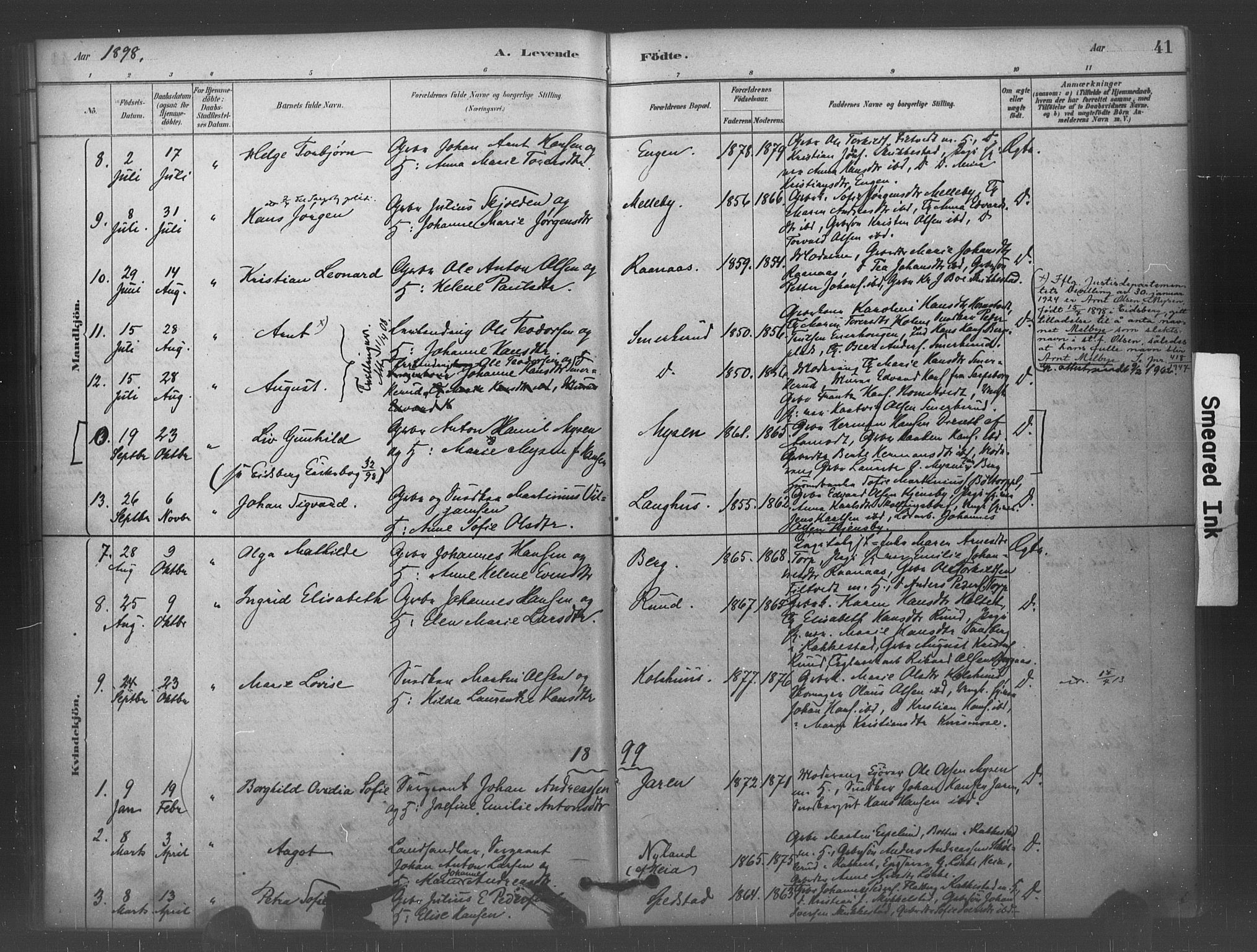 Eidsberg prestekontor Kirkebøker, AV/SAO-A-10905/F/Fc/L0001: Parish register (official) no. III 1, 1879-1905, p. 41