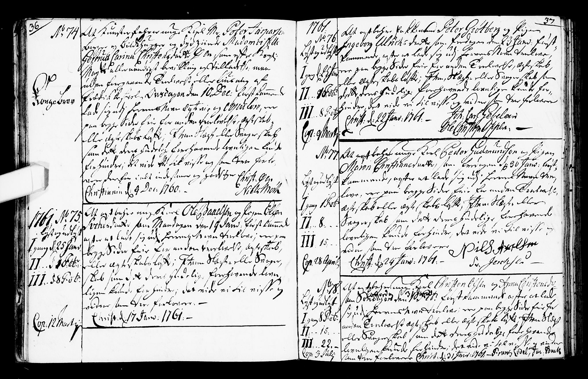 Oslo domkirke Kirkebøker, SAO/A-10752/L/La/L0008: Best man's statements no. 8, 1759-1769, p. 36-37