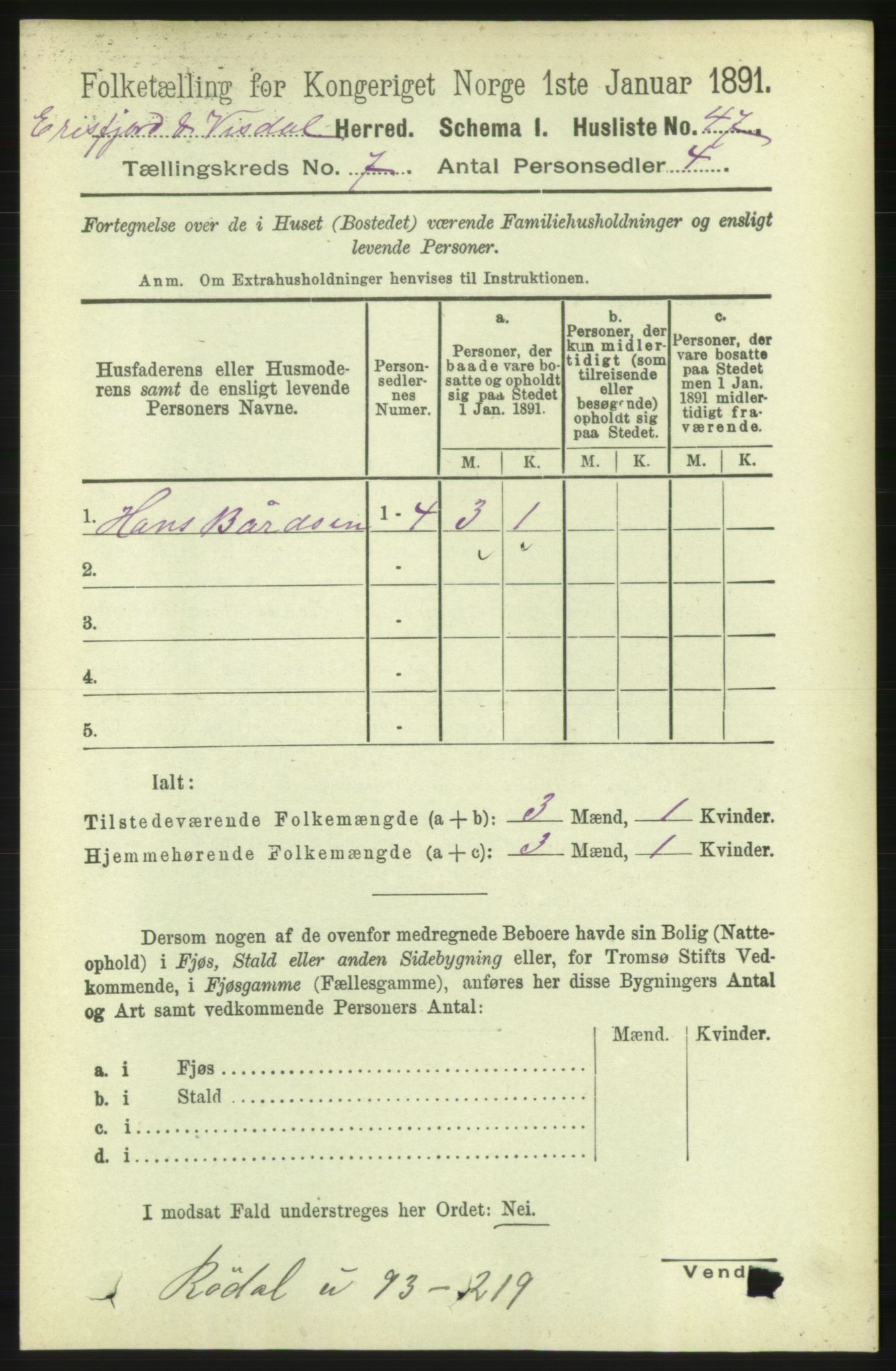 RA, 1891 census for 1542 Eresfjord og Vistdal, 1891, p. 1961