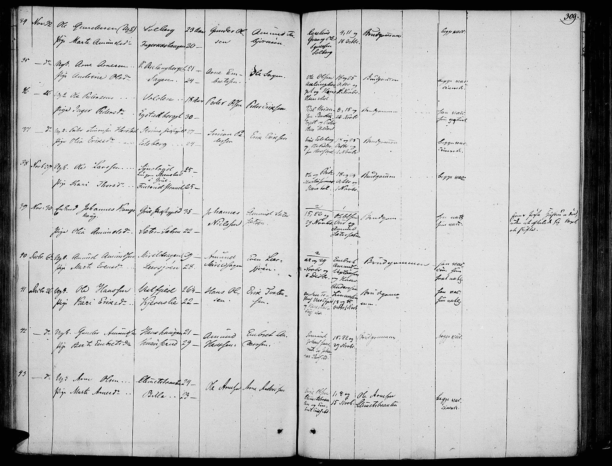 Vinger prestekontor, SAH/PREST-024/H/Ha/Haa/L0008: Parish register (official) no. 8, 1839-1847, p. 309