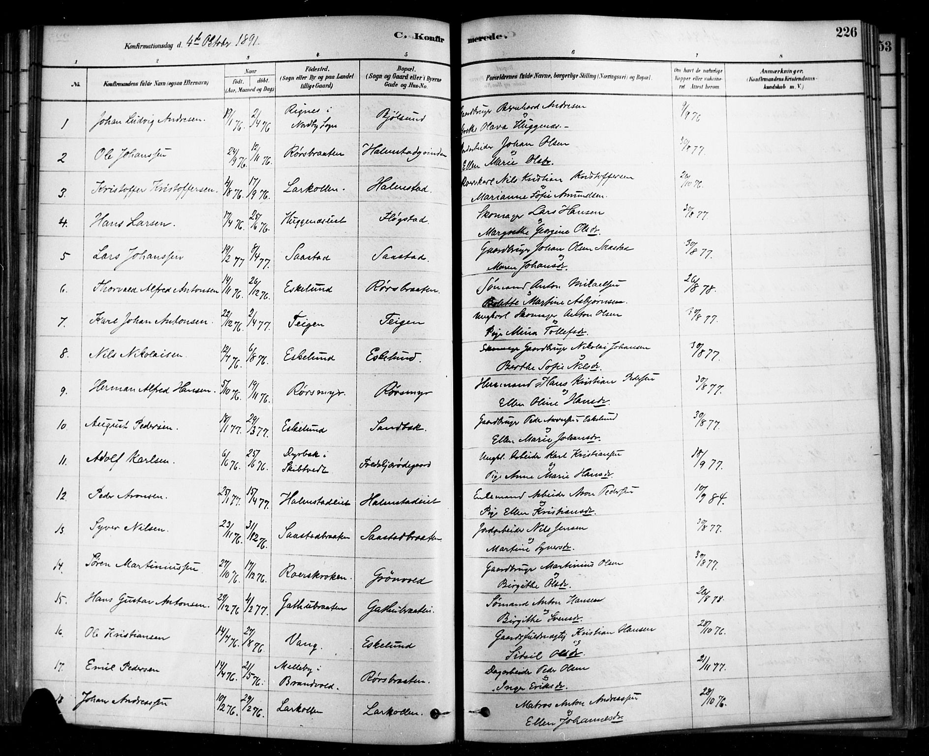 Rygge prestekontor Kirkebøker, SAO/A-10084b/F/Fa/L0007: Parish register (official) no. 7, 1878-1904, p. 226
