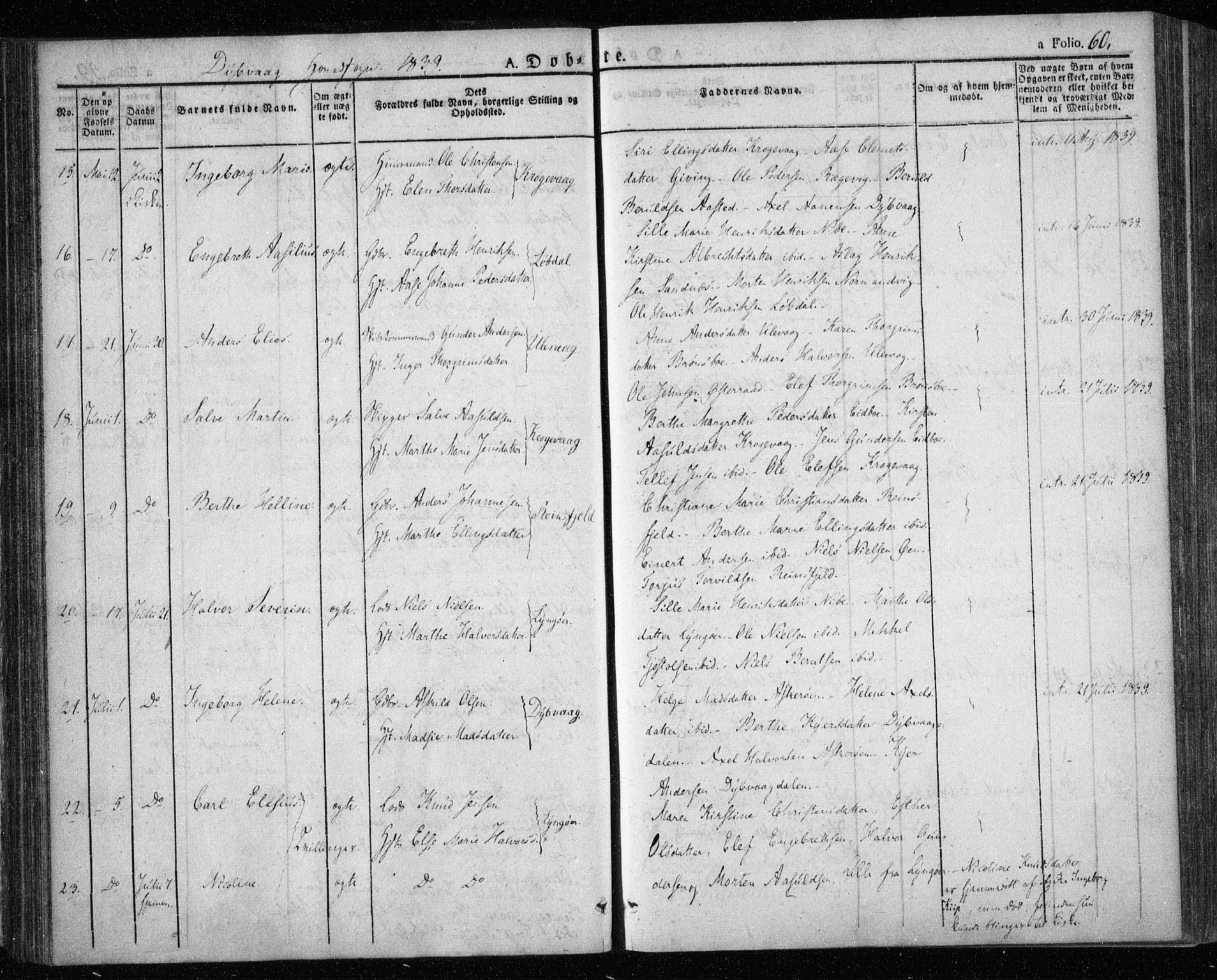 Dypvåg sokneprestkontor, AV/SAK-1111-0007/F/Fa/Faa/L0004: Parish register (official) no. A 4, 1824-1840, p. 60