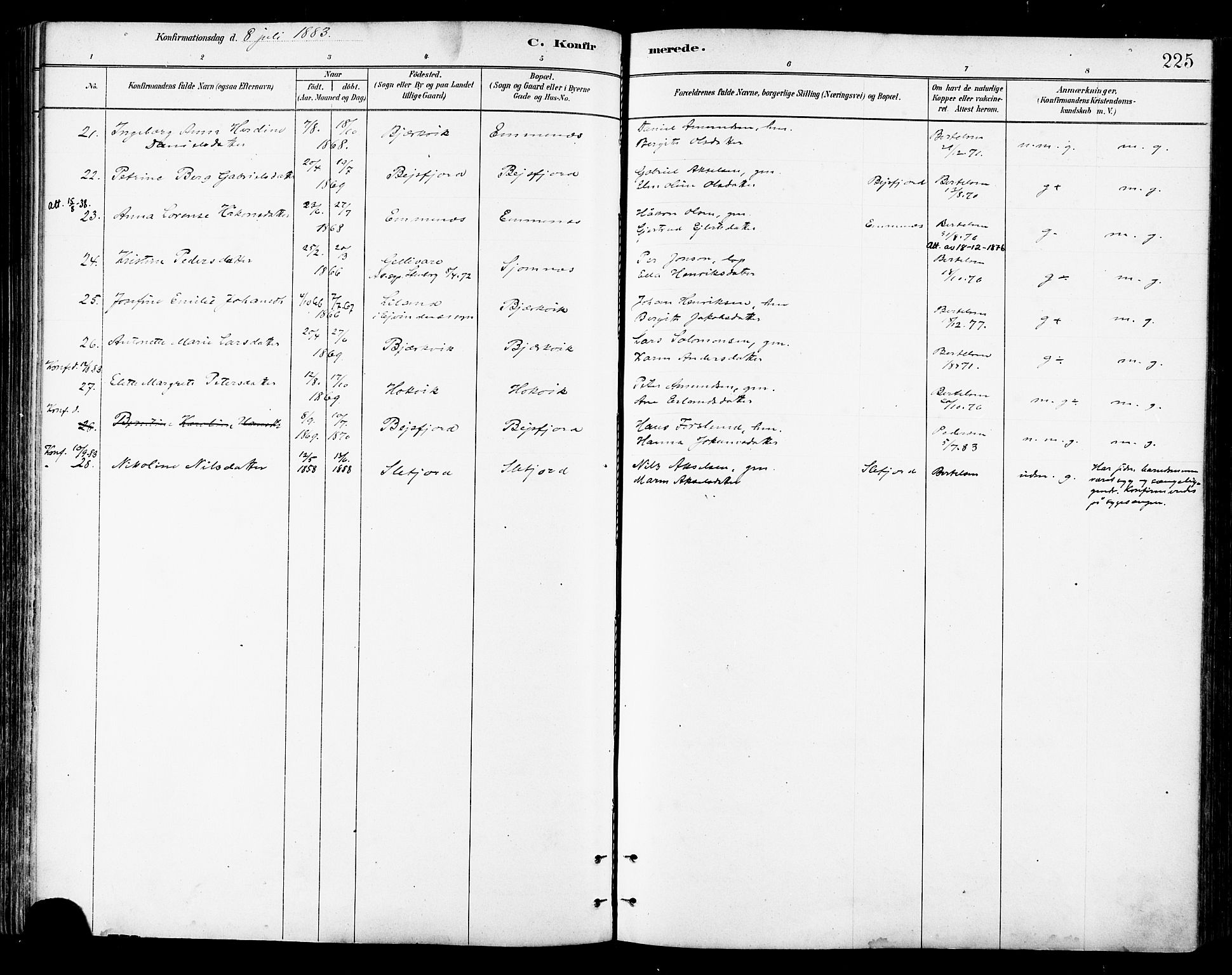 Ministerialprotokoller, klokkerbøker og fødselsregistre - Nordland, AV/SAT-A-1459/866/L0938: Parish register (official) no. 866A01, 1879-1893, p. 225