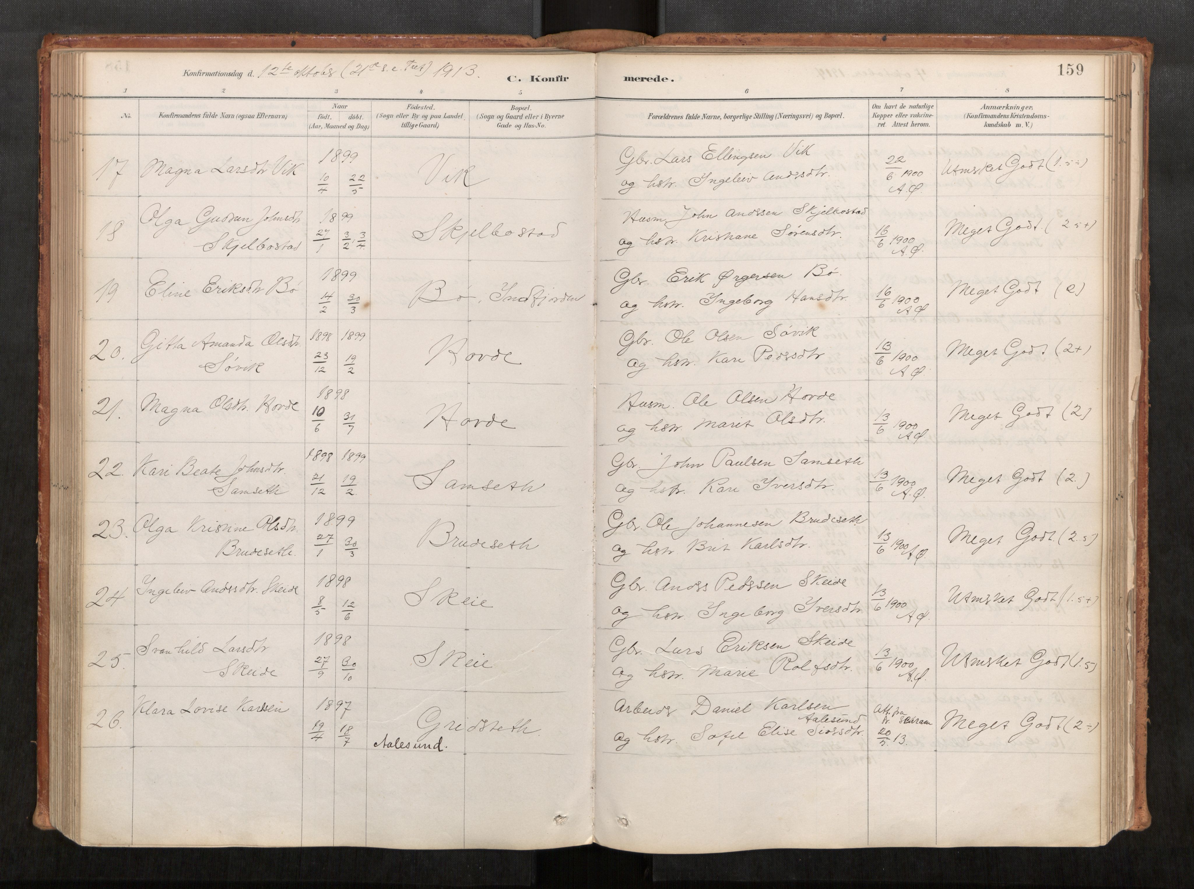 Ministerialprotokoller, klokkerbøker og fødselsregistre - Møre og Romsdal, SAT/A-1454/543/L0568: Parish register (official) no. 543A03, 1885-1915, p. 159