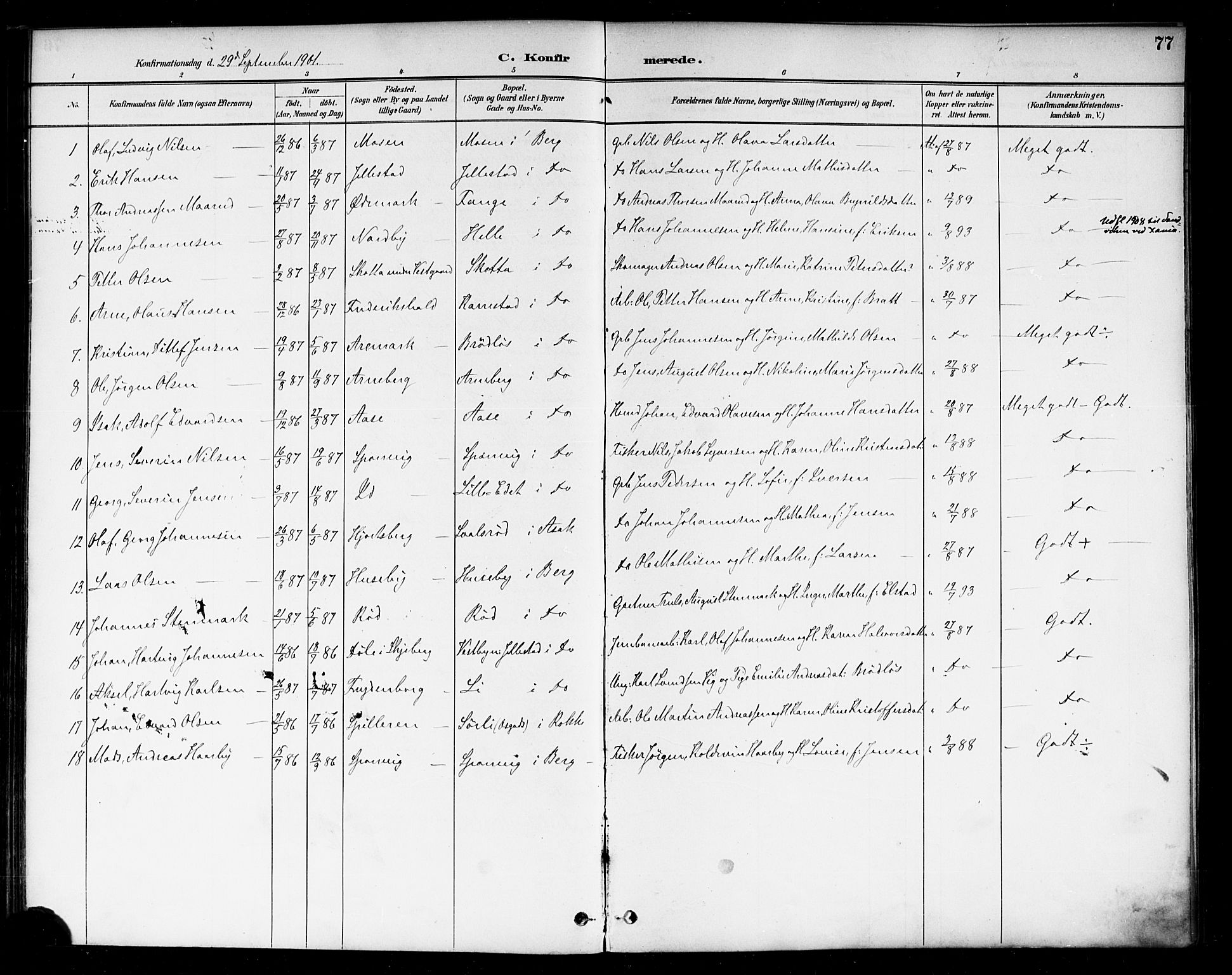 Berg prestekontor Kirkebøker, AV/SAO-A-10902/F/Fa/L0007: Parish register (official) no. I 7, 1888-1902, p. 77