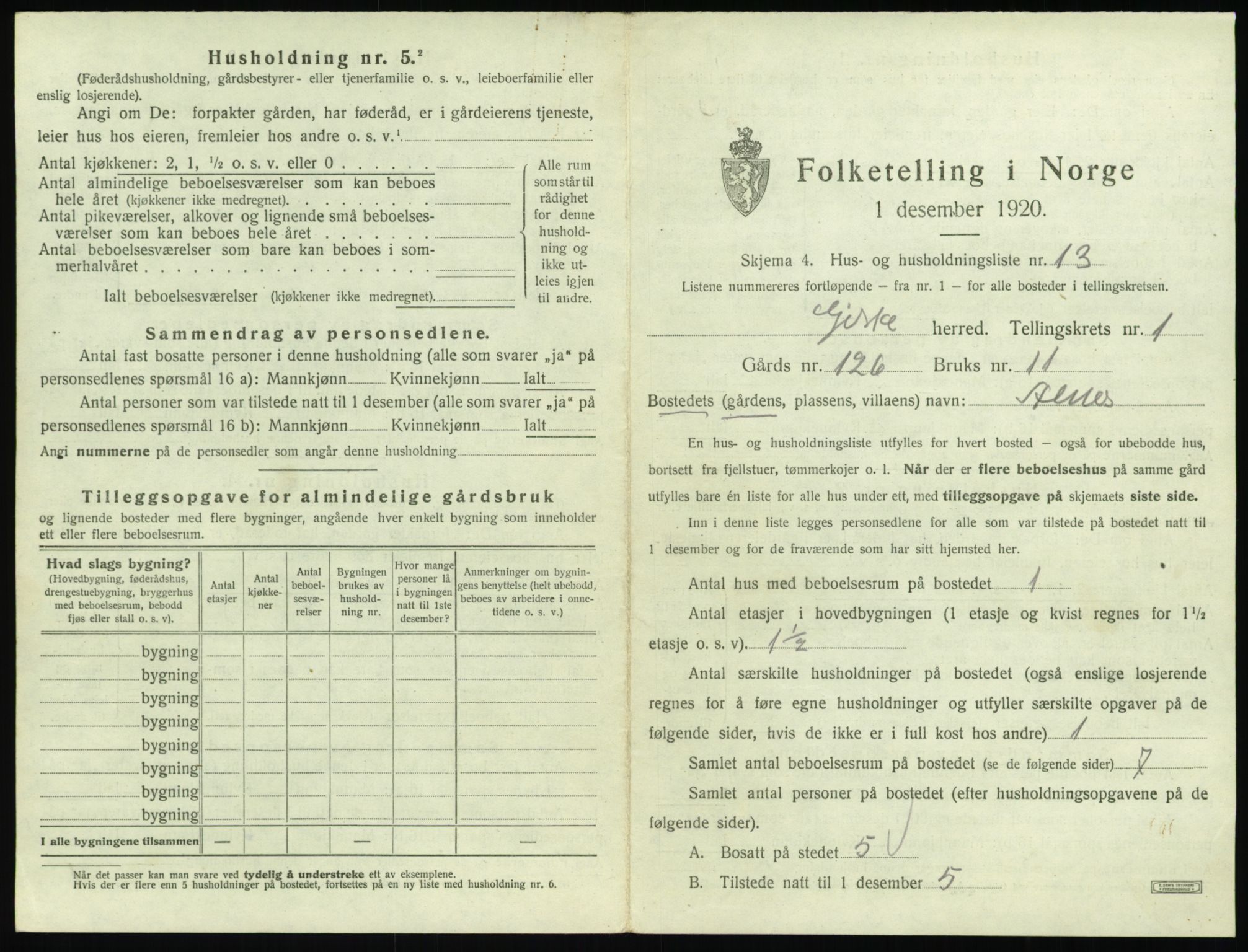 SAT, 1920 census for Giske, 1920, p. 52